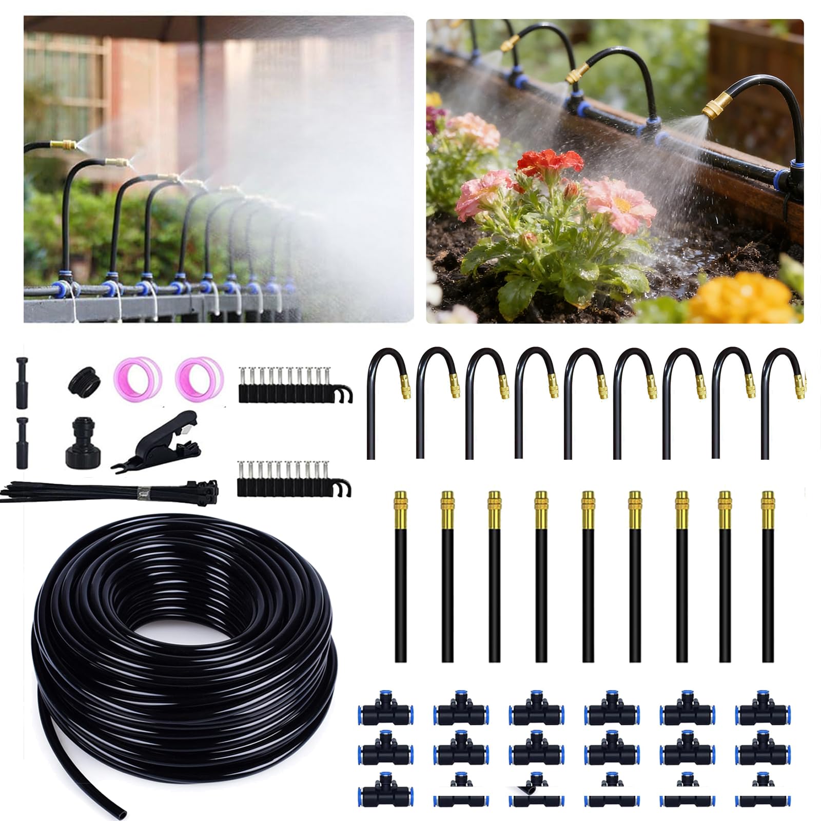 Wudkey 50FT Garden Misting Irrigation Kit with 18 Adjustable Spray Nozzles