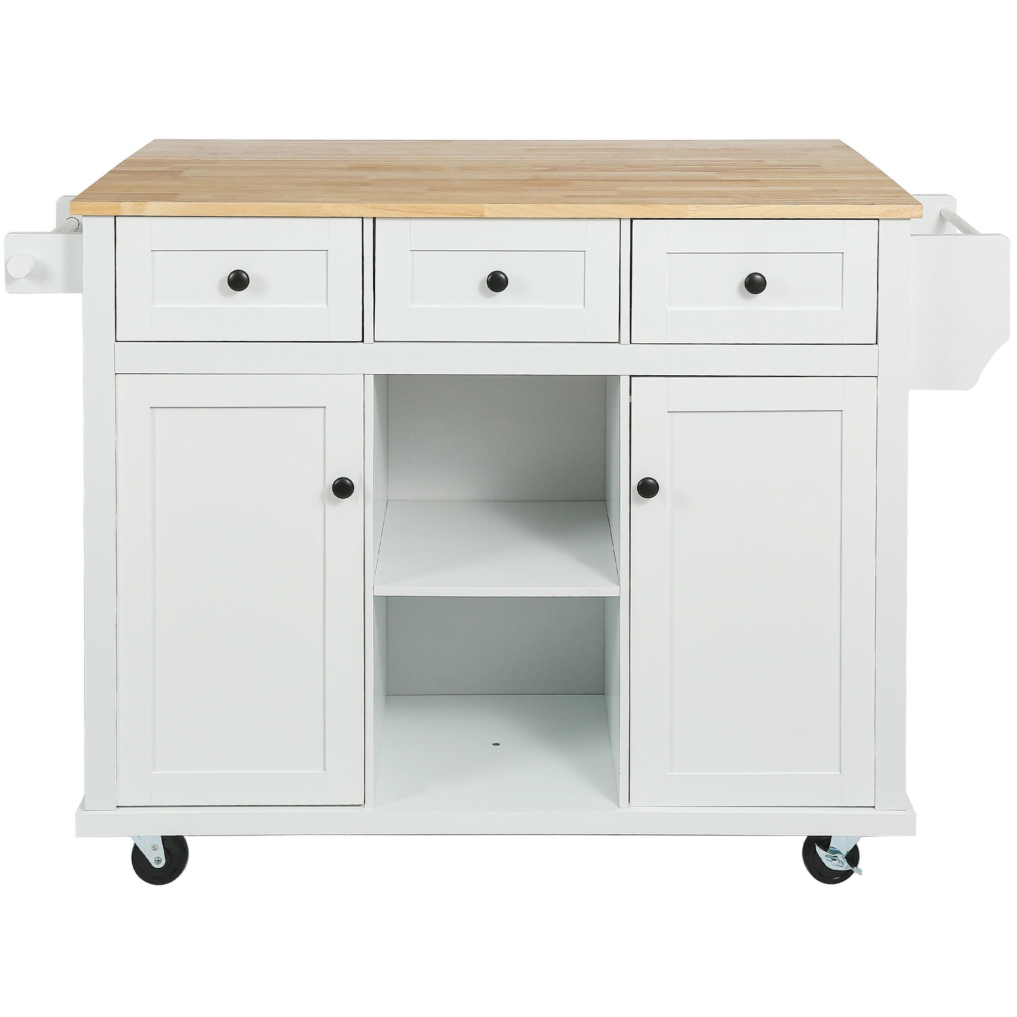 Miki Shinly - White Wood Base with MDF Wood Top Rolling Kitchen Island ( 30-in x 38-in x 54-in )