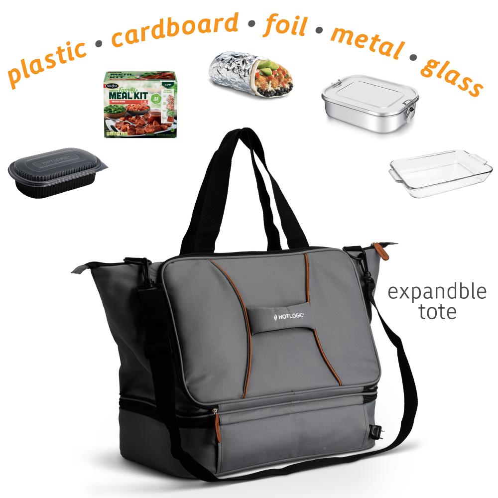 HOTLOGIC 3 qt. Black and White Food Heat Warming Tote Lunch Bag