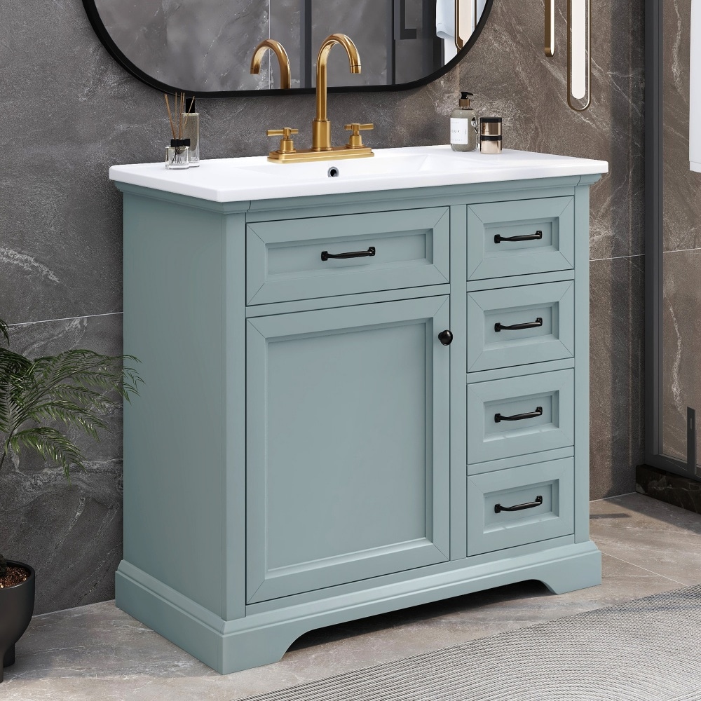 CASAINC 36" Freestanding Bathroom Vanity with Sink 36-in Gray Undermount Single Sink Bathroom Vanity with Glossy White Ceramic Top