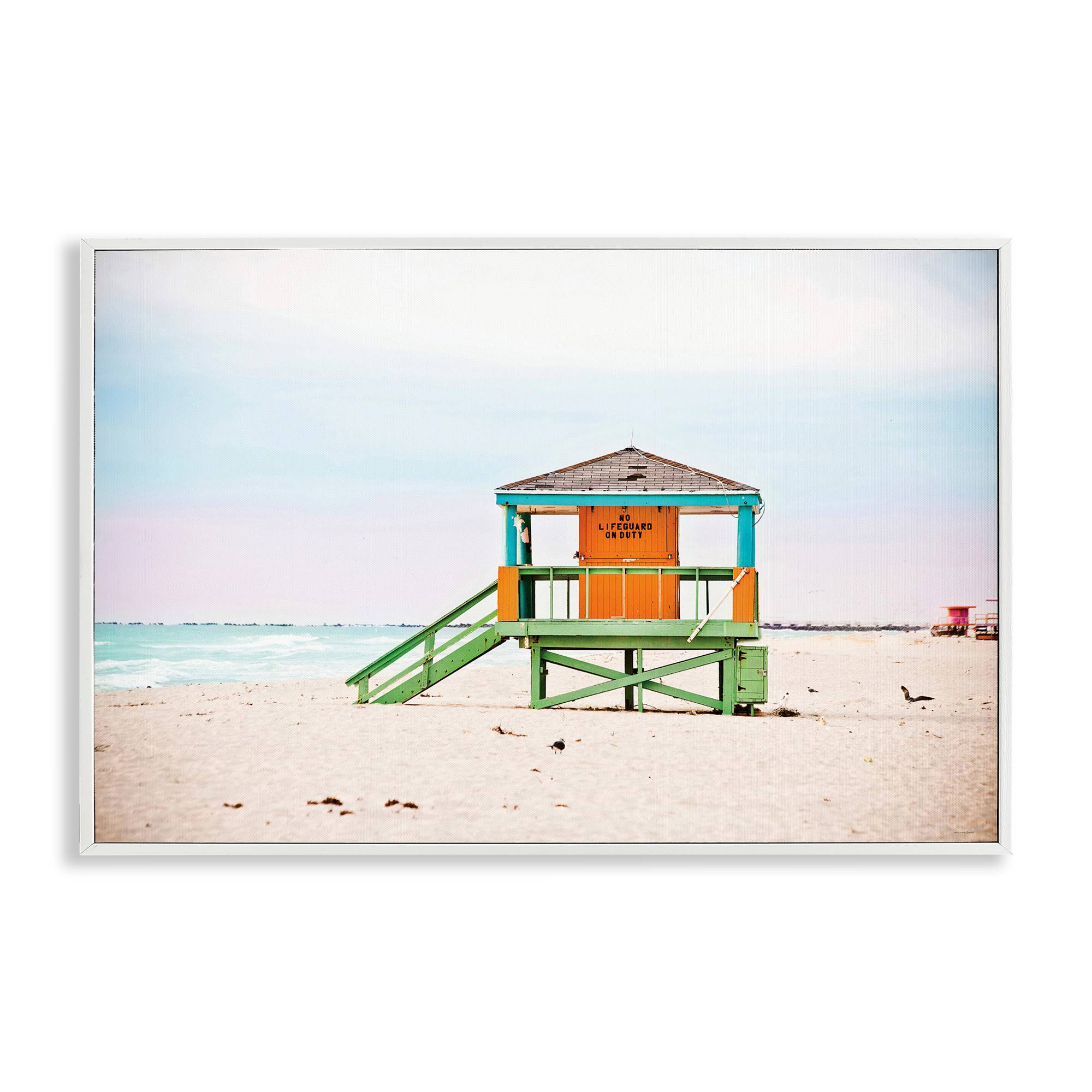 Stupell Industries BT-559-WFR-12X18 No Lifeguard On Duty Framed Giclee design by Seven Trees Design