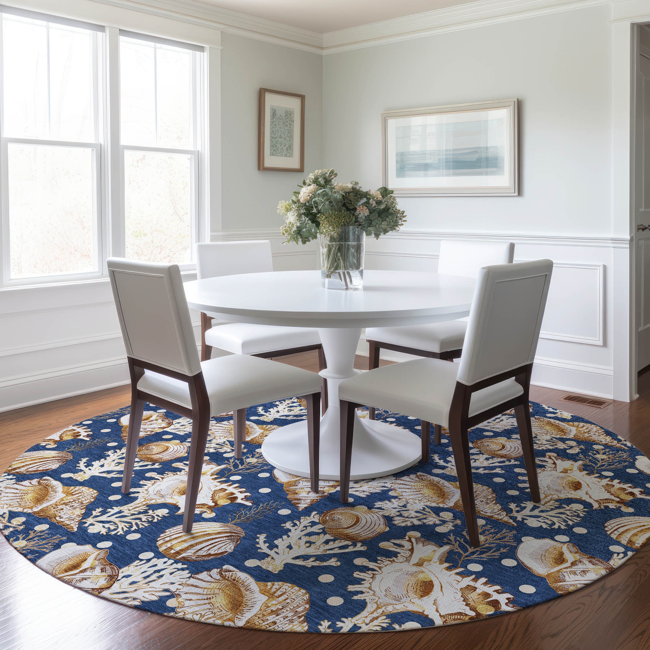 Addison Rugs AMF185BL8RO Mayfield AMF185BL 8 x 8 (ft) Loomed Polyester Blue Round Indoor Geometric Machine washable Area rug