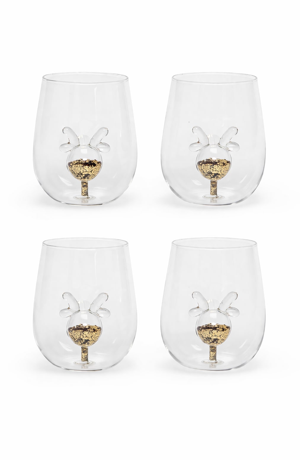 Jeanne Fitz Glitter Reindeer 14.5-oz Stemless Wine Glass (Set of 4)