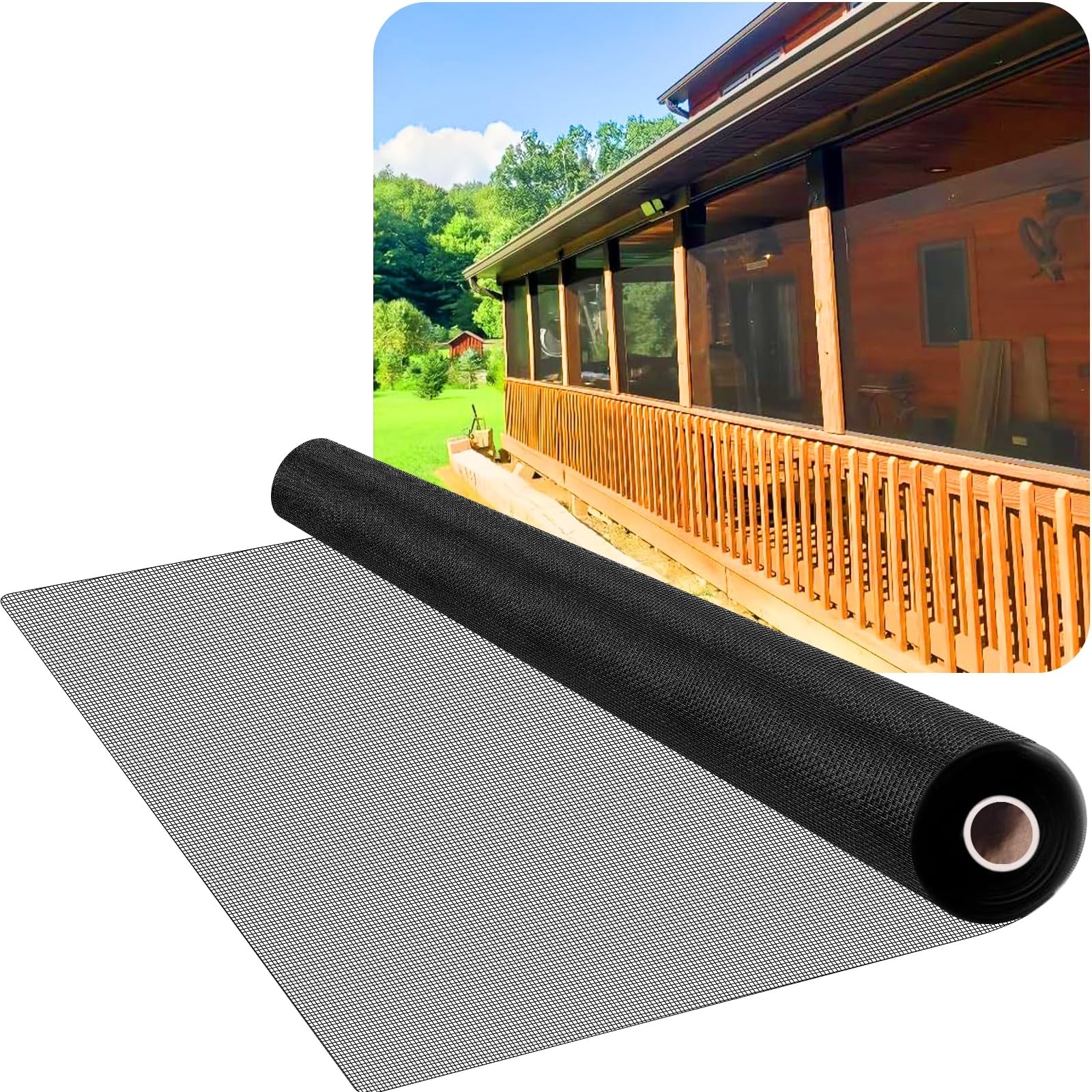 Etokfoks  48 in x 100 ft Black Fiberglass Screen Roll 18x16 Weave Insect Protection for Windows Doors Patios