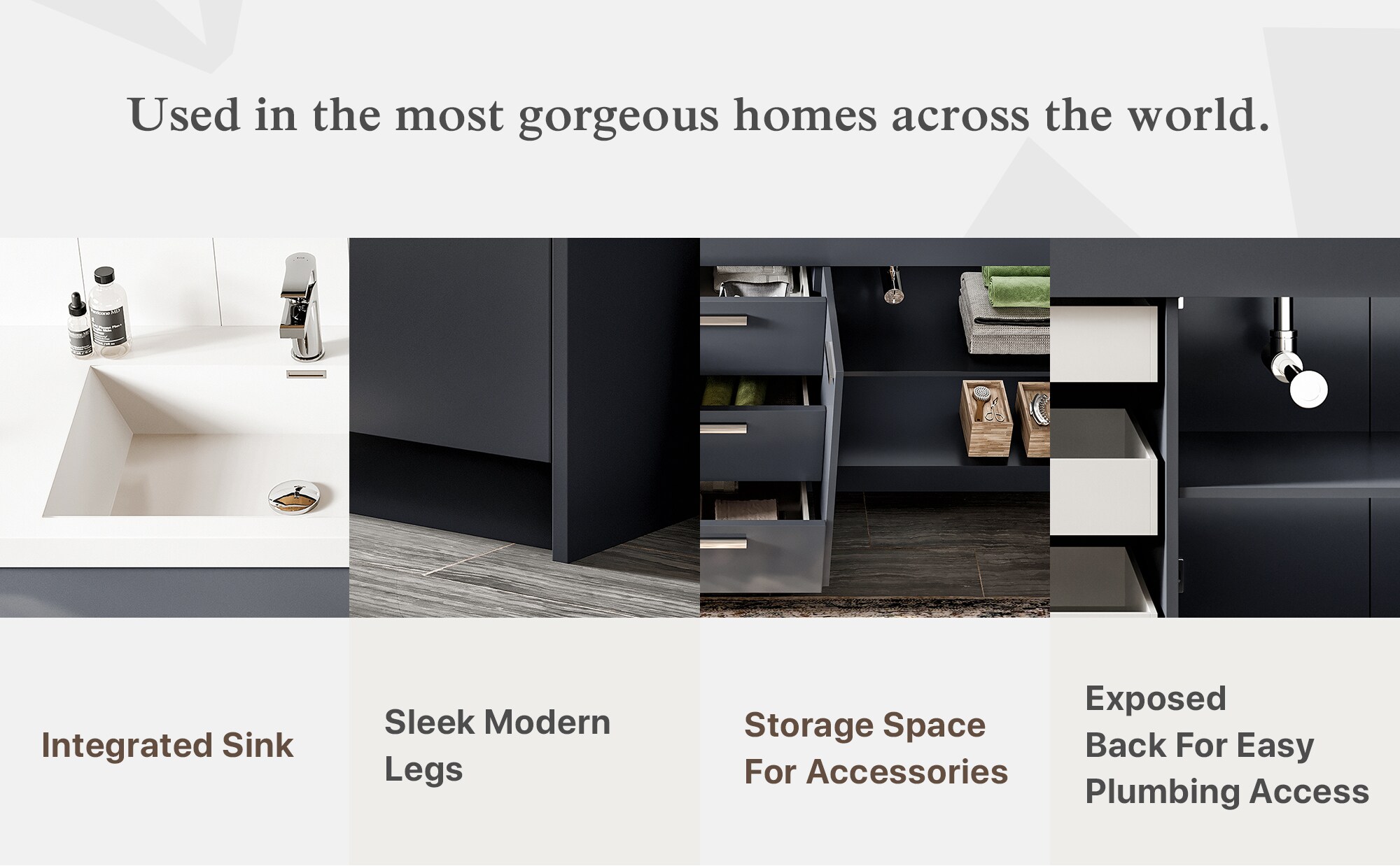 Eviva Lugano 84" Gray Modern Freestanding Double Sink Vanity with Acrylic Top