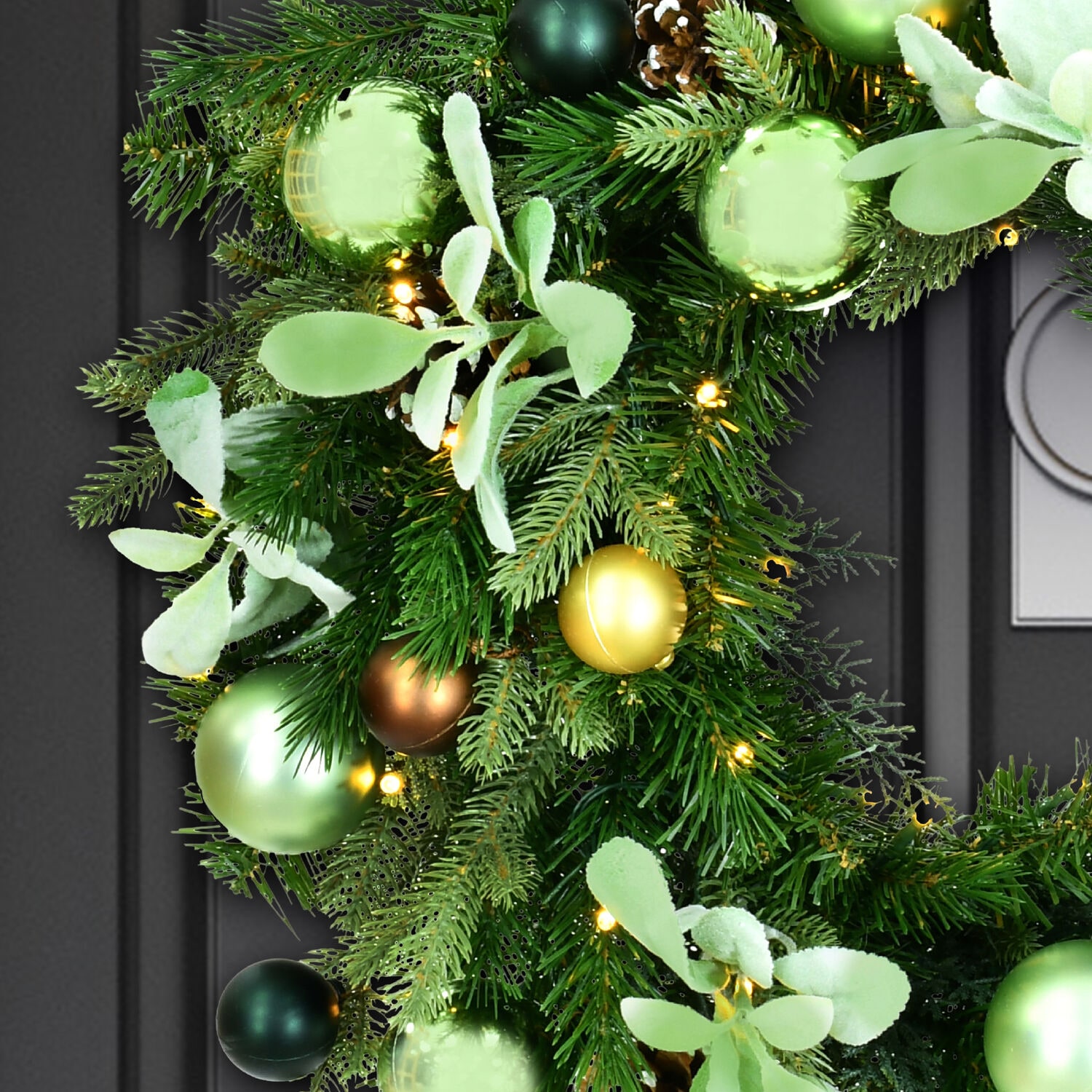24-Inch Green and Brown Artificial Christmas Wreath with Pinecones and LED Lights