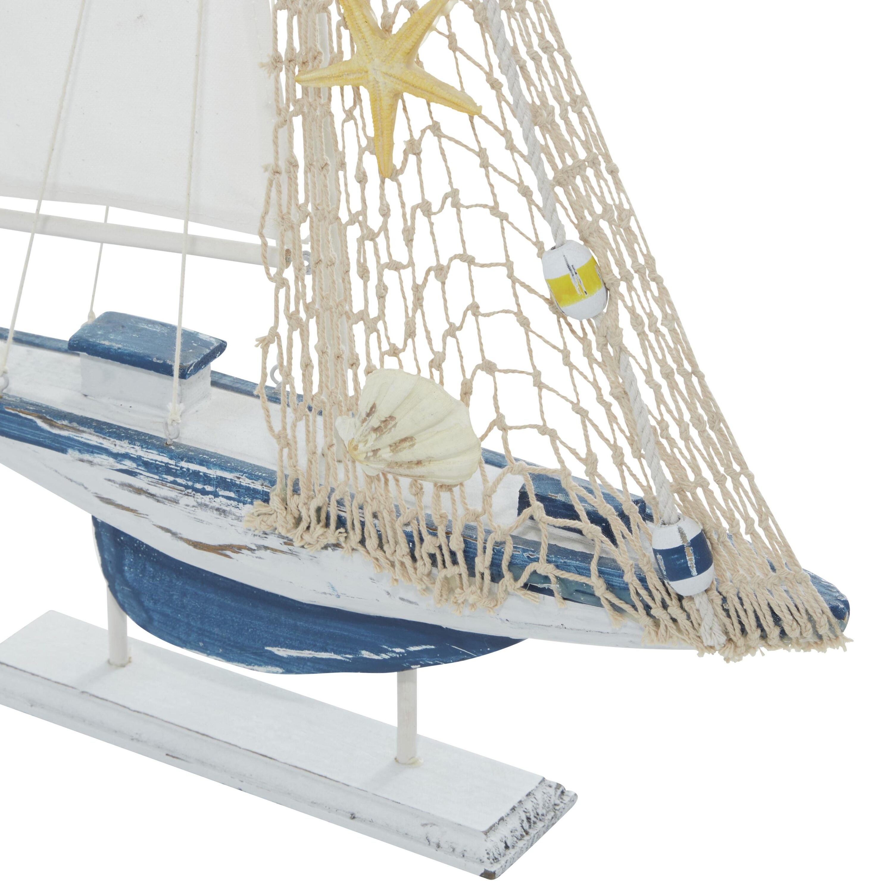 White and Blue Pine Wood Nautical Sail Boat Sculpture Set