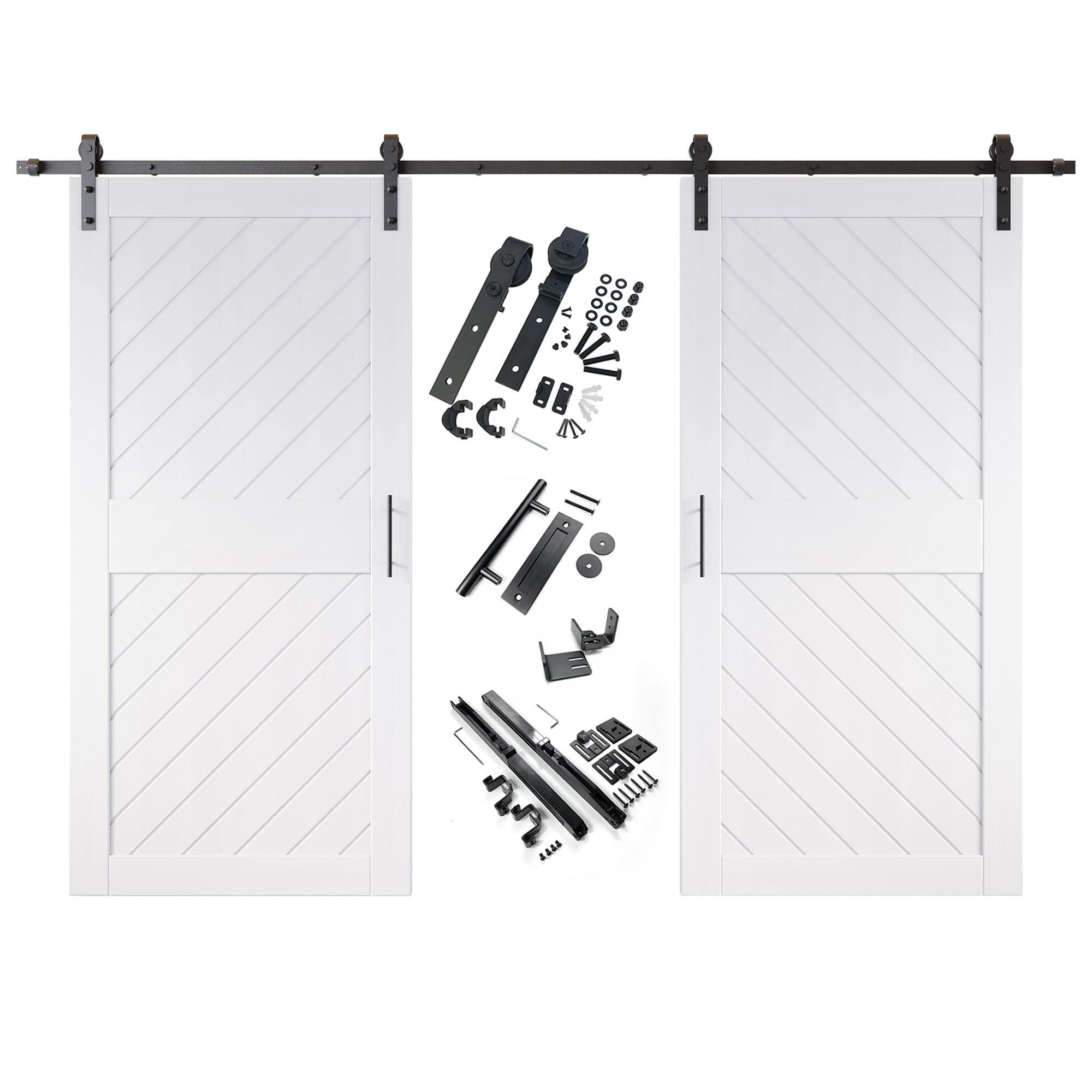 HOMACER YT2H132C-XT1-3284-WH 32-in x 84-in White Prefinished Non-standard Pine Wood Solid core Double Barn Door (Hardware Included)