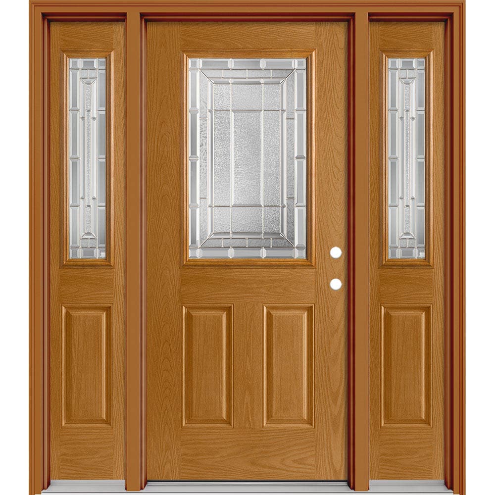 Masonite 631478 Sequence 64-in x 80-in x 4-9/16-in Fiberglass Half lite Left-hand inswing Oak Crest Painted Prehung Slab Front Door with Sidelights with Brickmould Insulating core