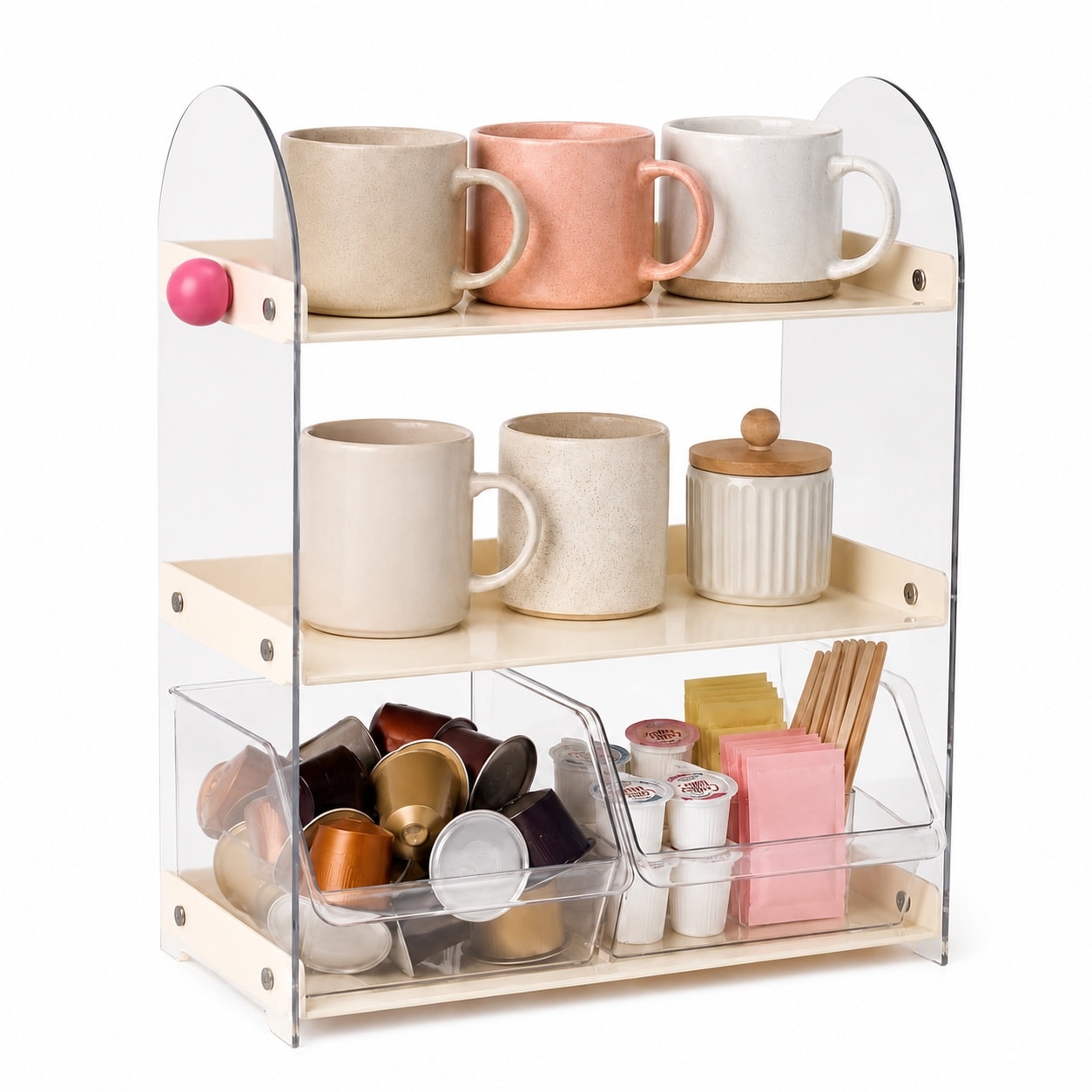 Aoibox  Clear Acrylic 3 Tier Coffee Station Organizer with 2 Storage Boxes Countertop Mug Holder and Cup Set