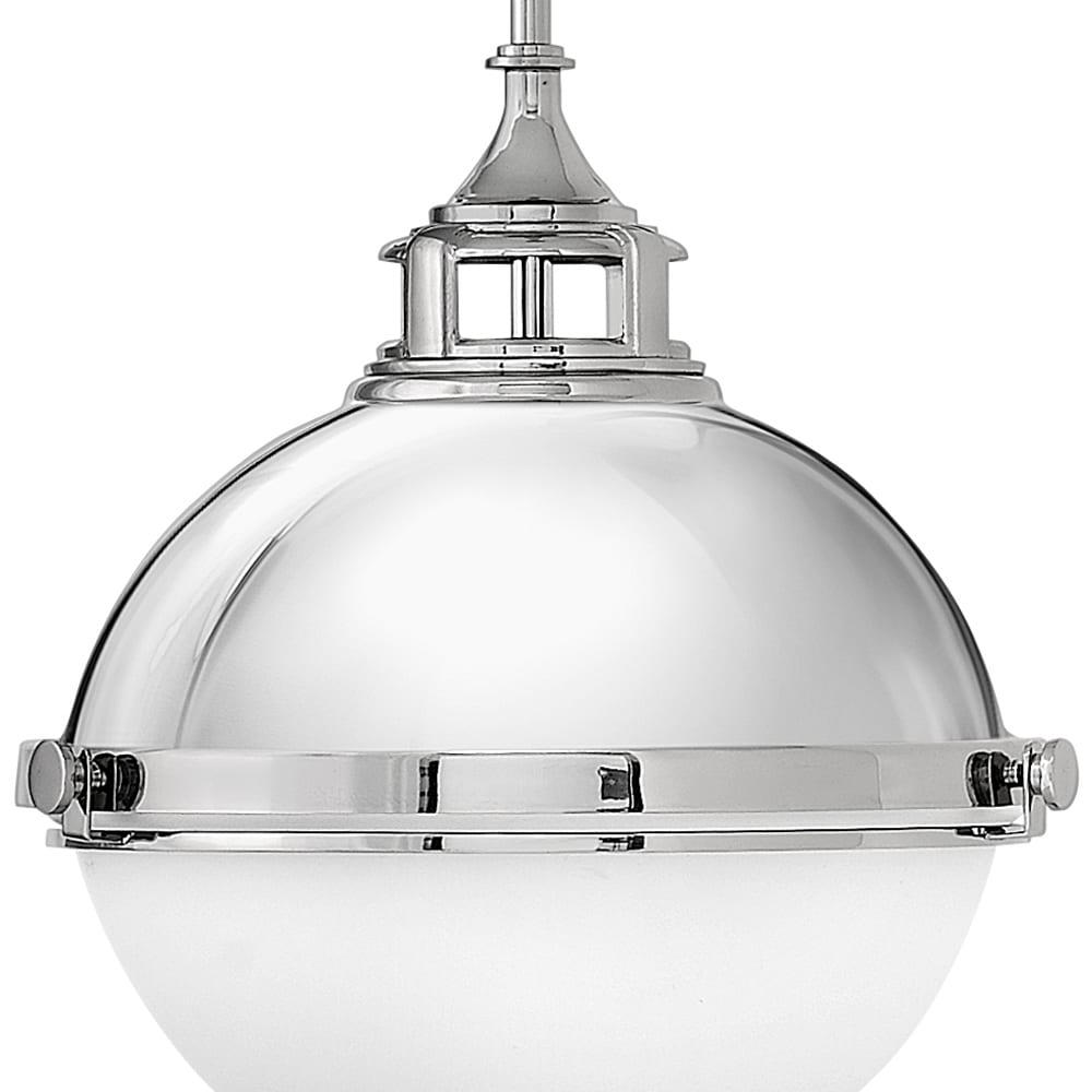 Polished Nickel Dual-Light Pendant with Etched Opal Glass Shade