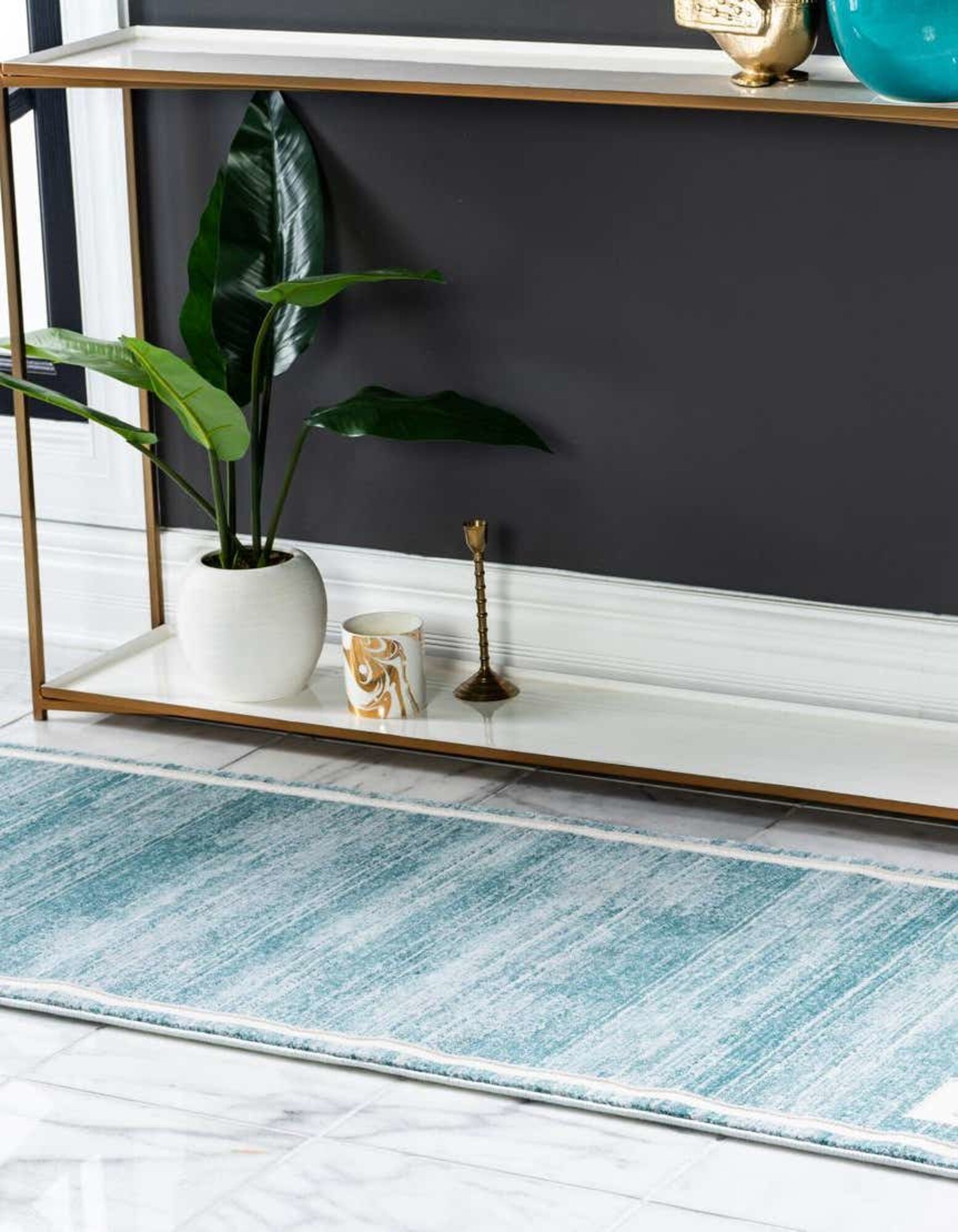 Unique Loom 3186844 Jill Zarin Uptown 3 x 14 (ft) Loomed Polypropylene Turquoise Rectangular Indoor Coastal Runner