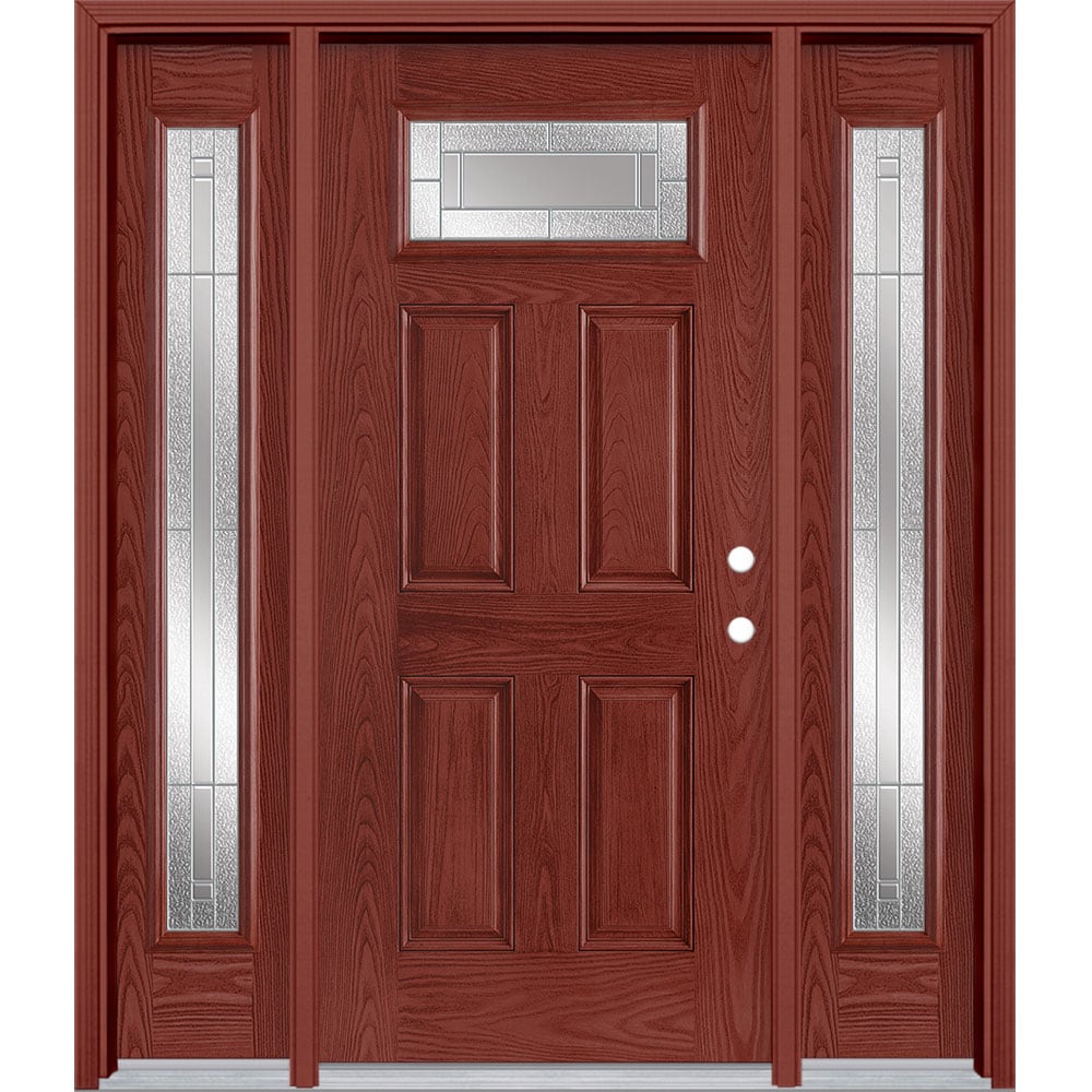 Masonite 3419789 Focus 64-in x 80-in x 4-9/16-in Fiberglass 1/4 lite Left-hand inswing Wineberry Stained Prehung Front Door with Sidelights with Brickmould Insulating core