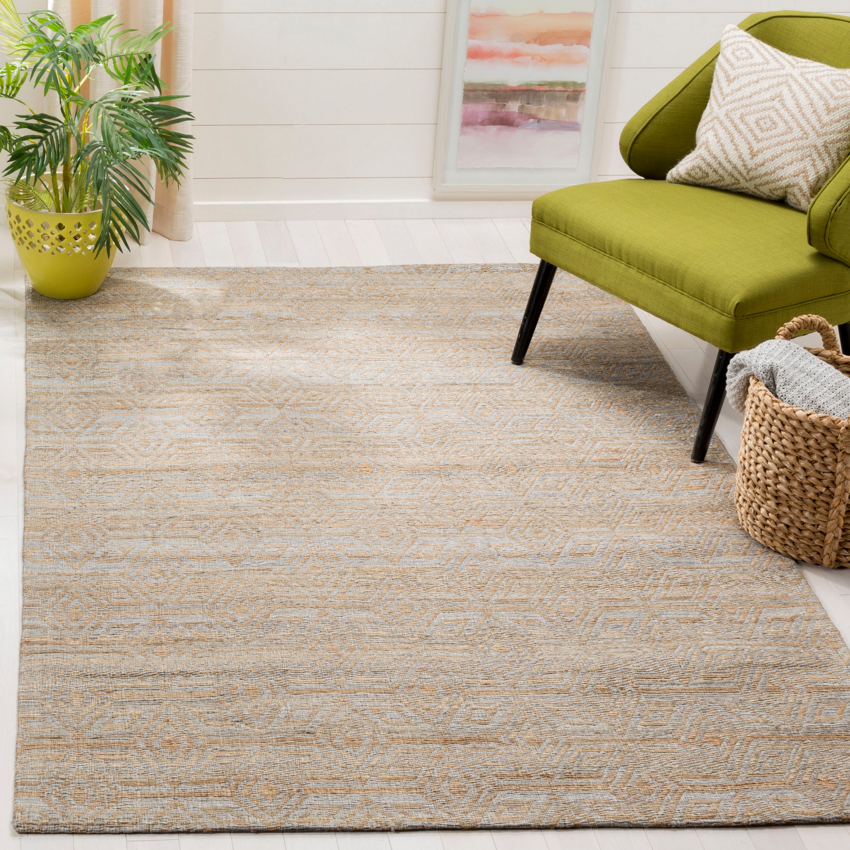 Boho-Chic Gray Cotton Square Hand-Knotted Area Rug