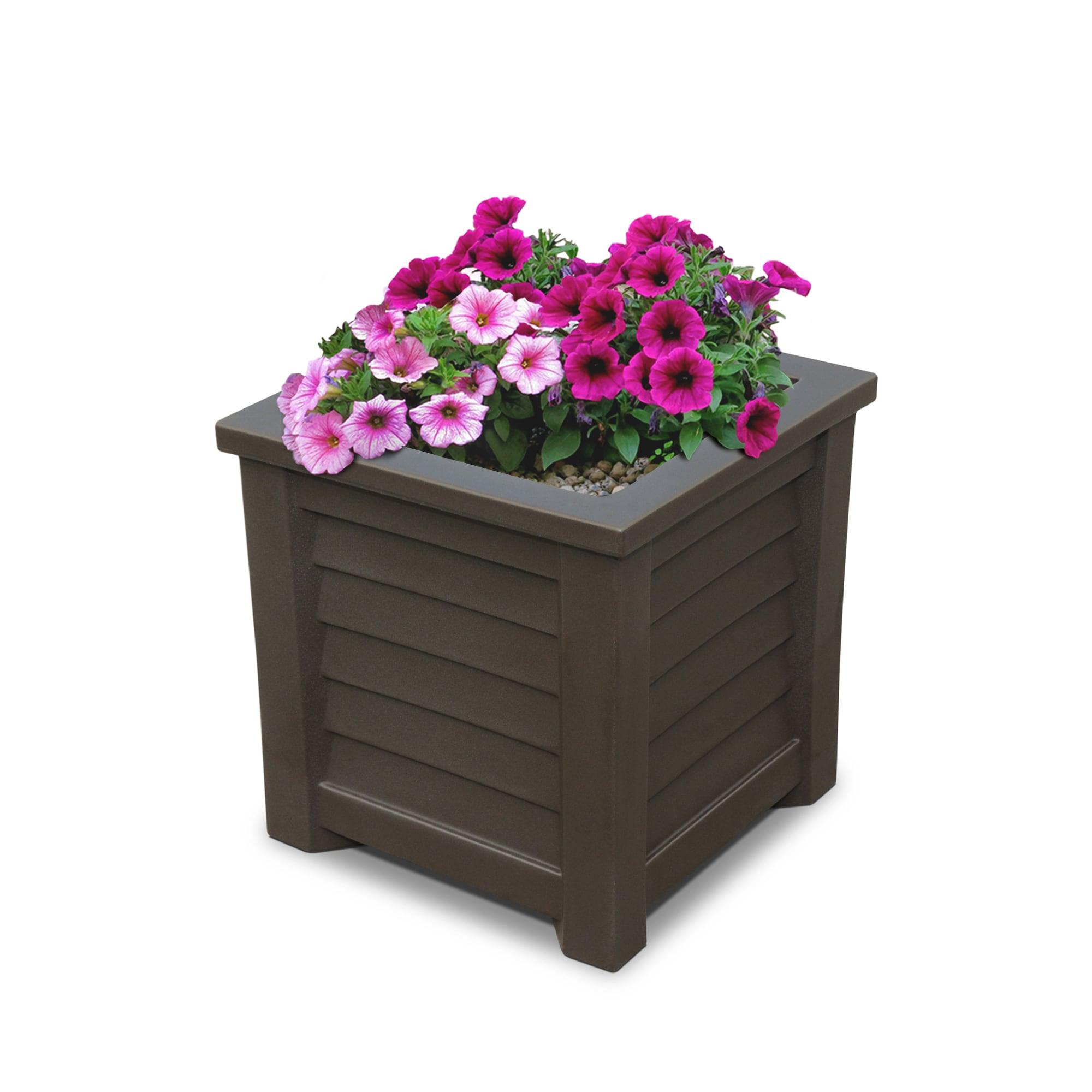 Mayne 5866-ES Square 16.0-Inches W Medium Brown Plastic Outdoor Planter with Drainage Holes with Self Watering