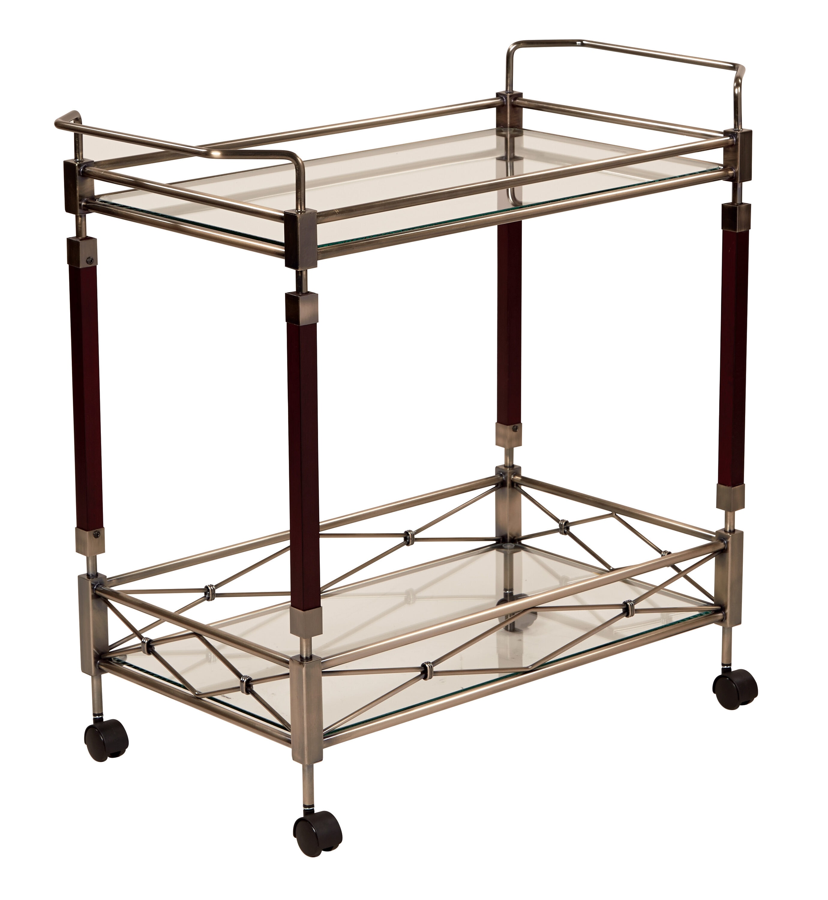 OSP Home Furnishings MLR37-ABR Brown Metal Base with Glass Top Rolling Kitchen Cart (16.38-in x 31.25-in x 30-in)