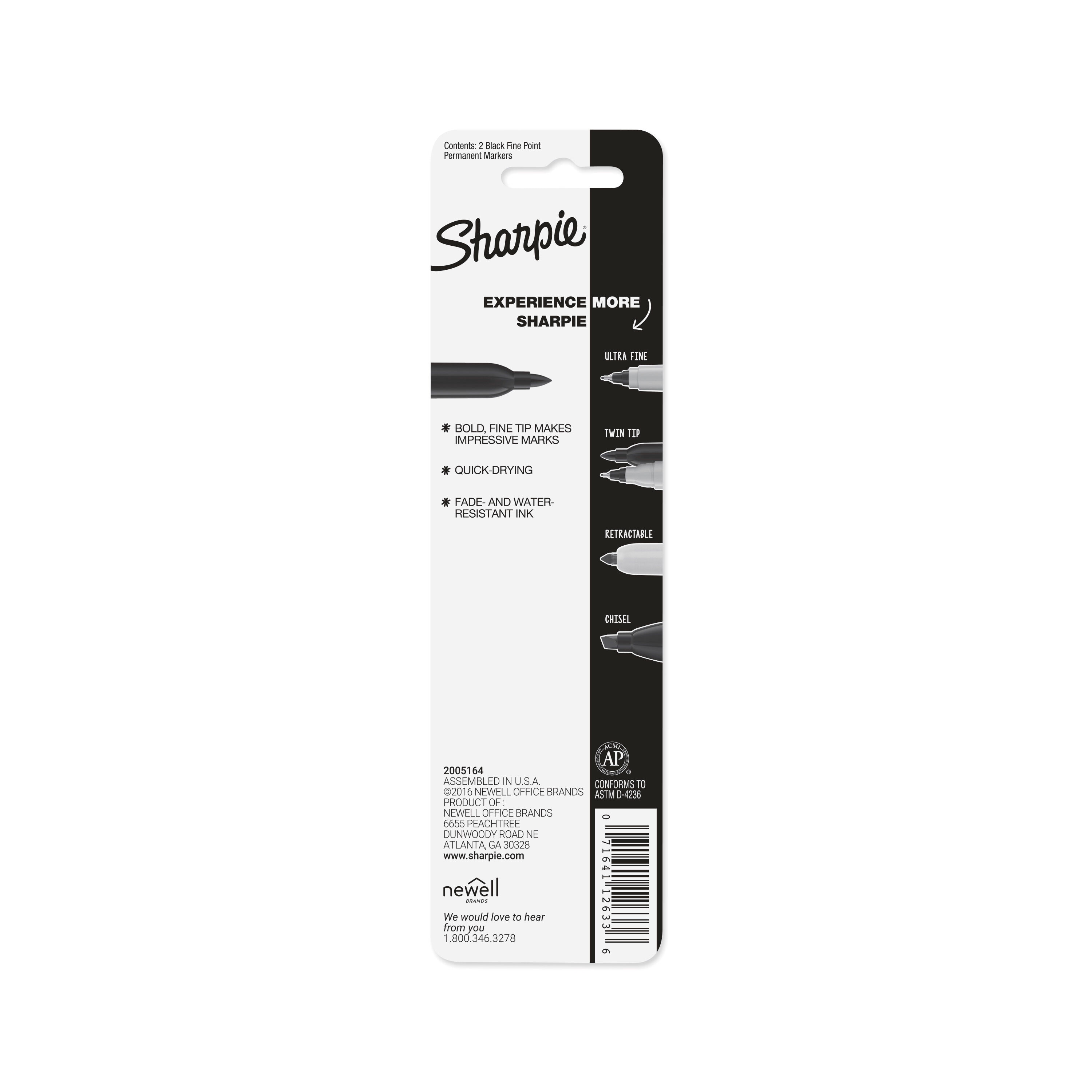 SHARPIE 30162PP Permanent Markers, Fine Point, Black, 2 Count