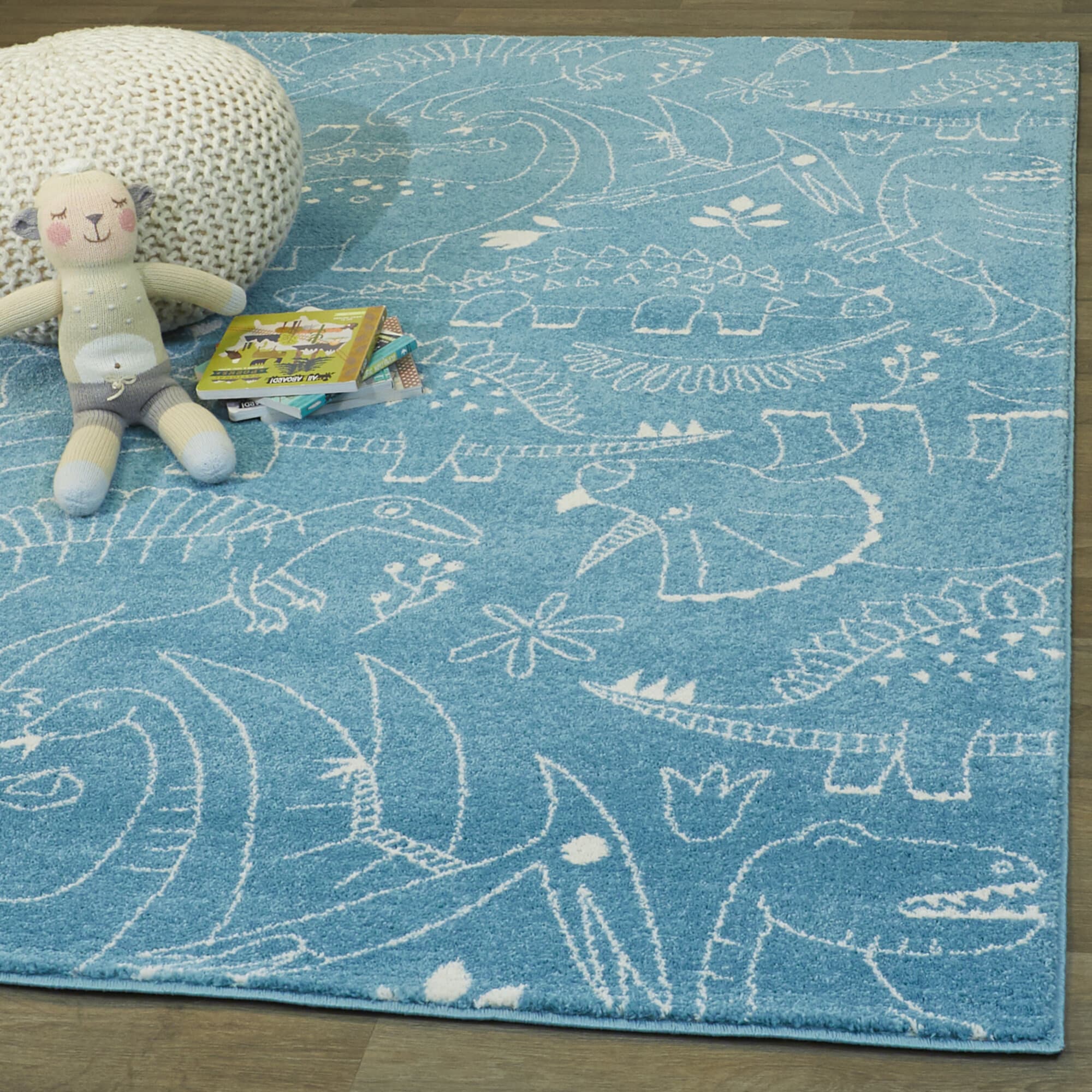 Balta 3006719 Parker Dinosaur 5 x 7 (ft) Loomed Polypropylene Teal Rectangular Indoor Abstract Bohemian/Eclectic Area rug