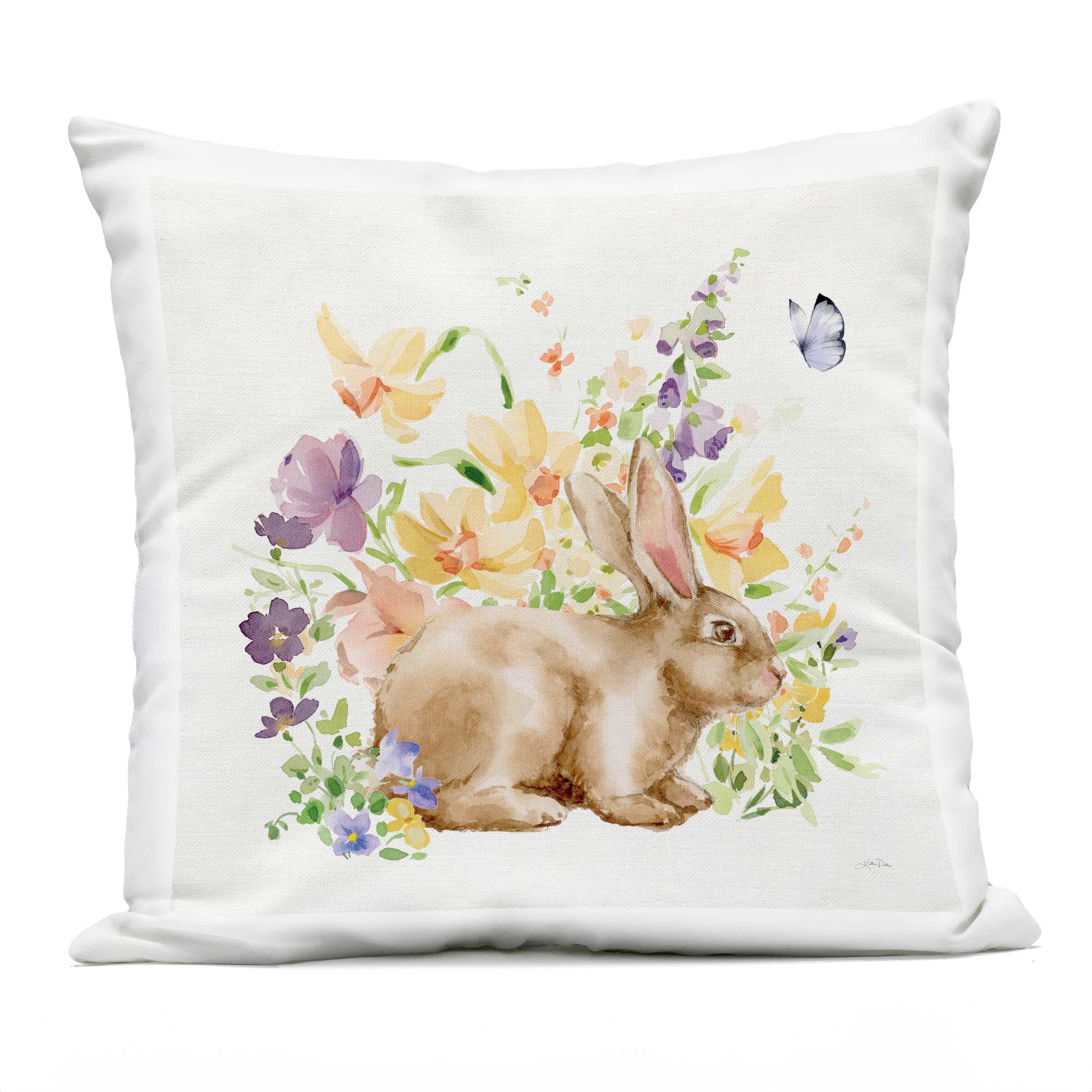 Stupell Industries PLQ-748-OSQ-18X18 Spring Celebration Bunny Outdoor Printed Pillow design by Katrina Pete 18 x 18
