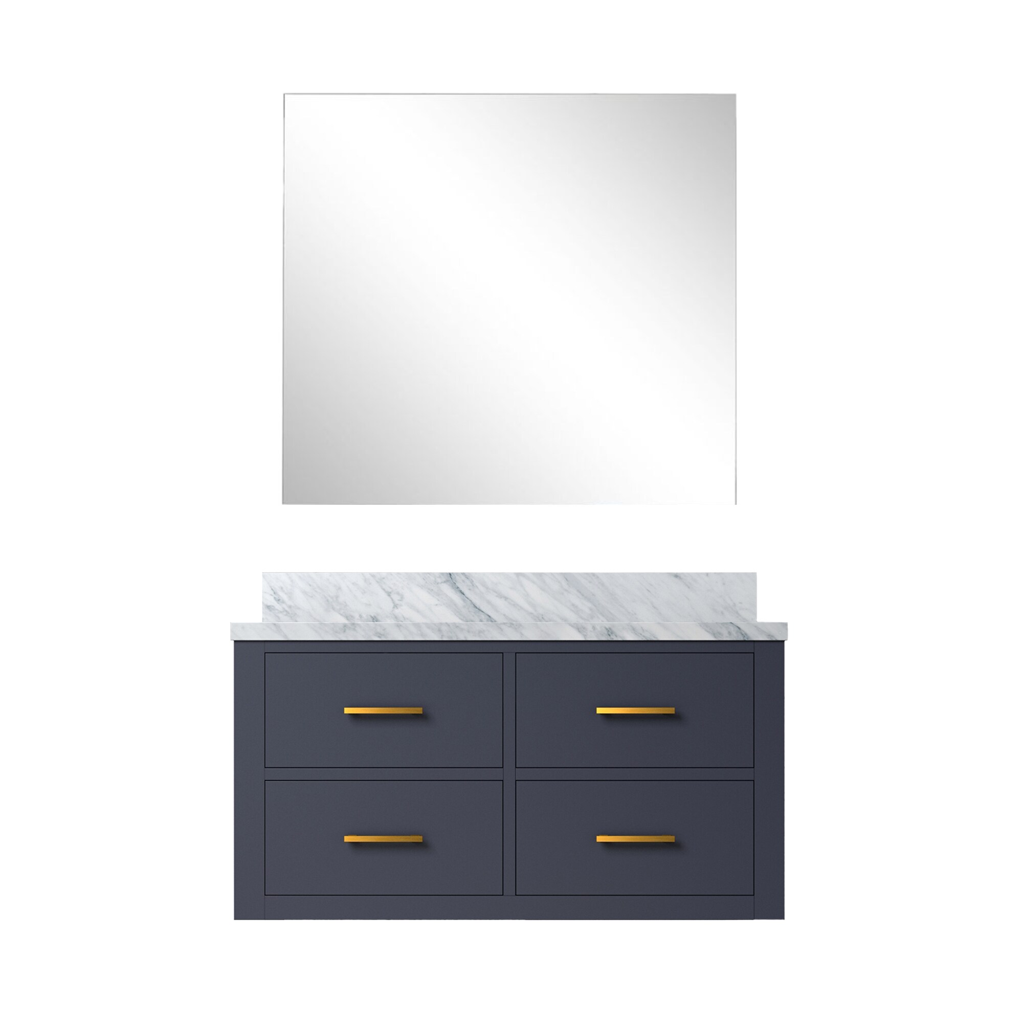 Lexora LVSO36SE110 Southold 36-in Blue Undermount Single Sink Floating Bathroom Vanity with White Carrara Marble Top (Mirror Included)