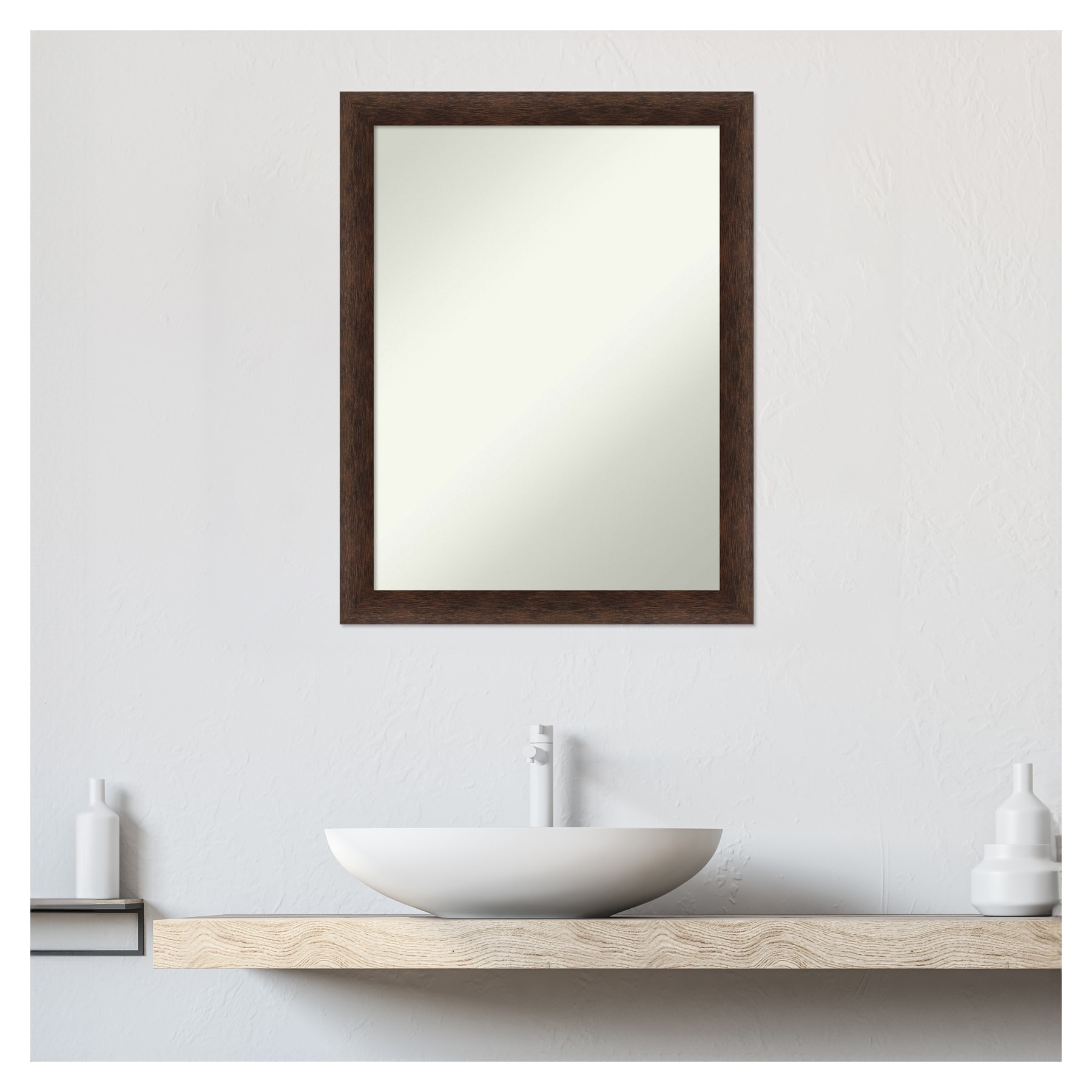 Warm Walnut 21"x27" Rectangular Wood Bathroom Vanity Mirror