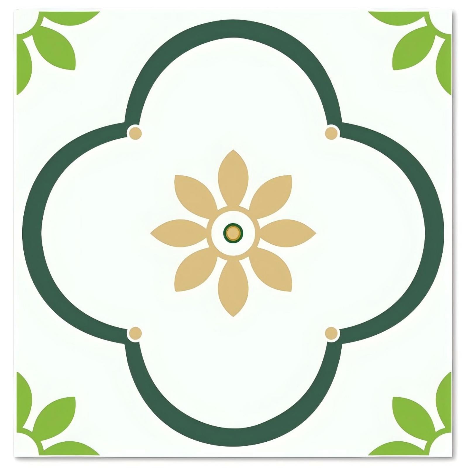 Jeedeson - 12 in W x 12 in L x 1.53 mm Thick Green Retro Floral Four Layer Peel and Stick PVC Til...