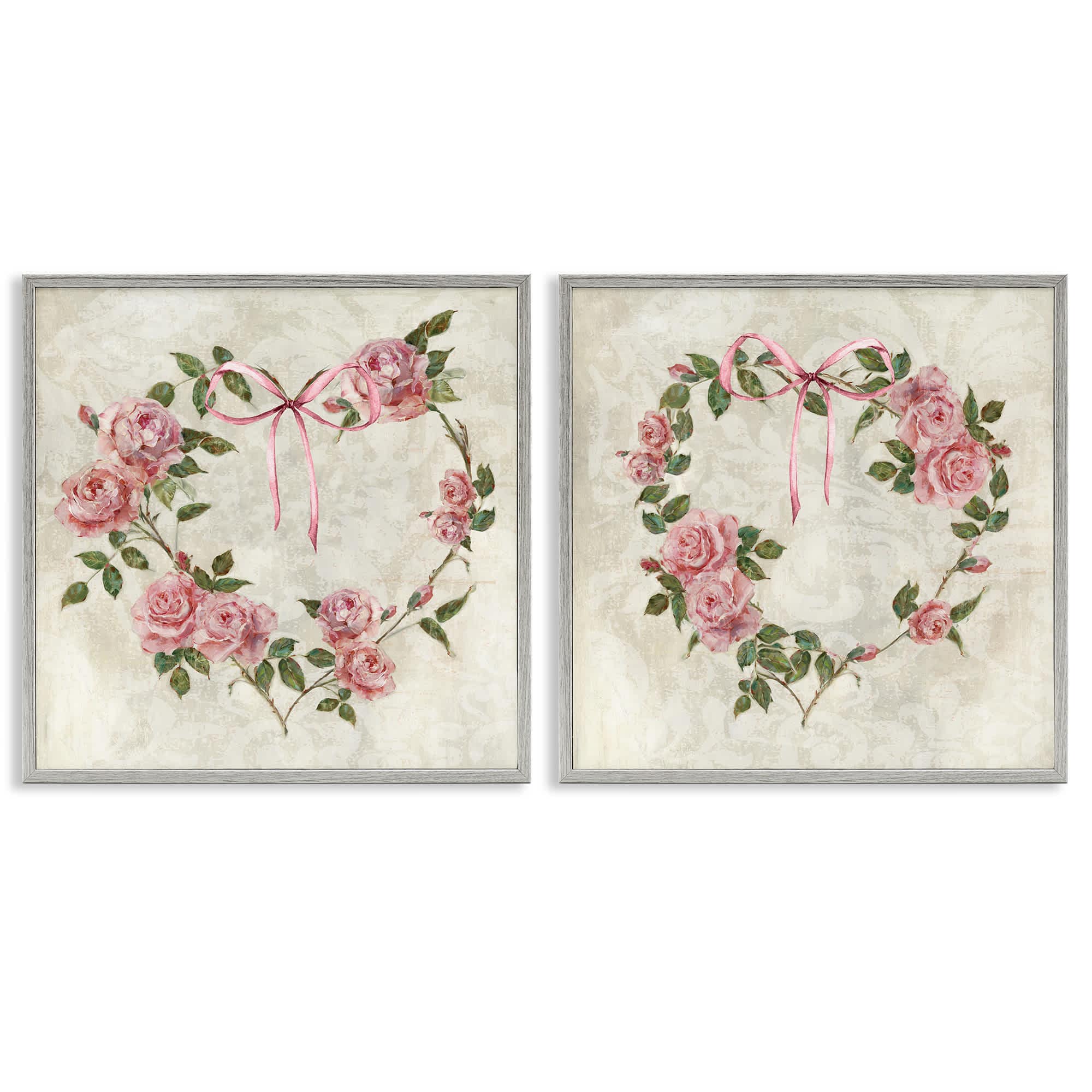 Stupell Industries B2-751-GFF-2PC-12X12 Heart Shaped Wreaths 2 Piece Gray Framed Giclee Art Set By Sally Swatland 12 x 12