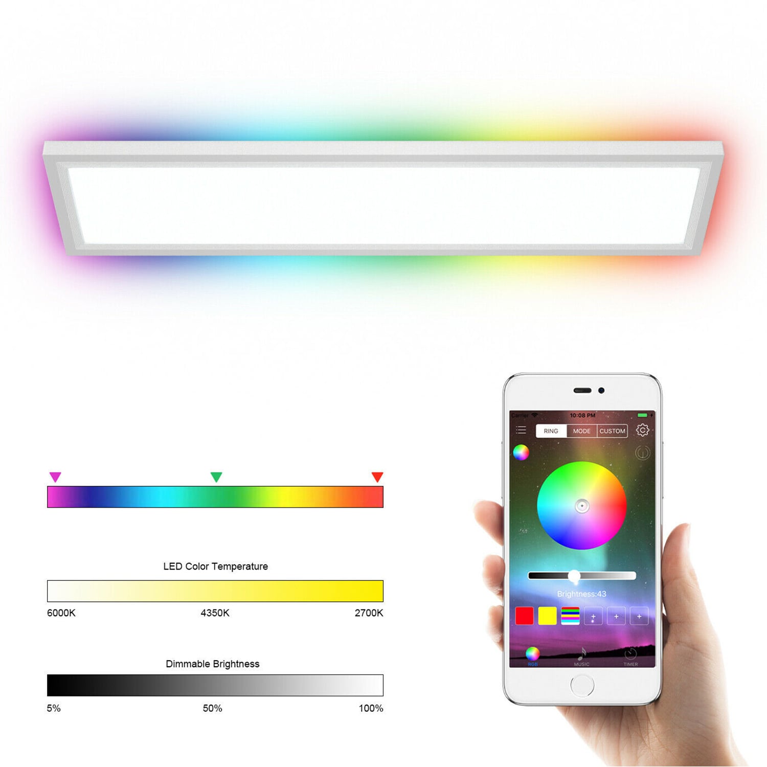 WELLFOR CH RGB LED Ceiling Light with Remote Control 1-Light 5.5-in White  LED Flush Mount Light ENERGY STAR in the Flush Mount Lighting department at 