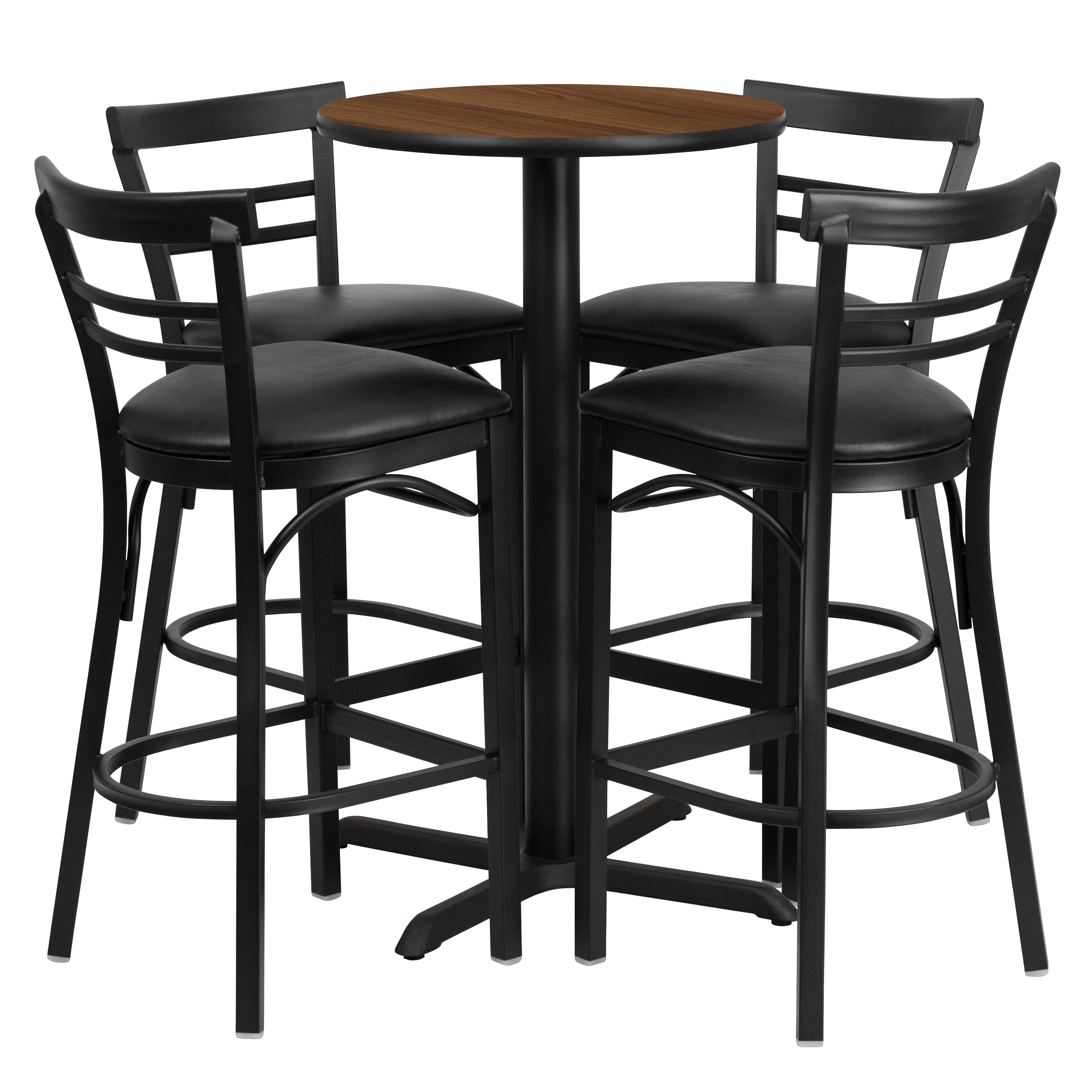 Flash Furniture 847254047692 Walnut Top/Black Vinyl Seat Traditional Dining Room Set with Round Table ( Seats 4 )
