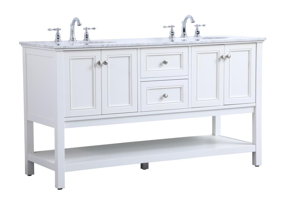 White Double Sink Freestanding Vanity with Marble Top