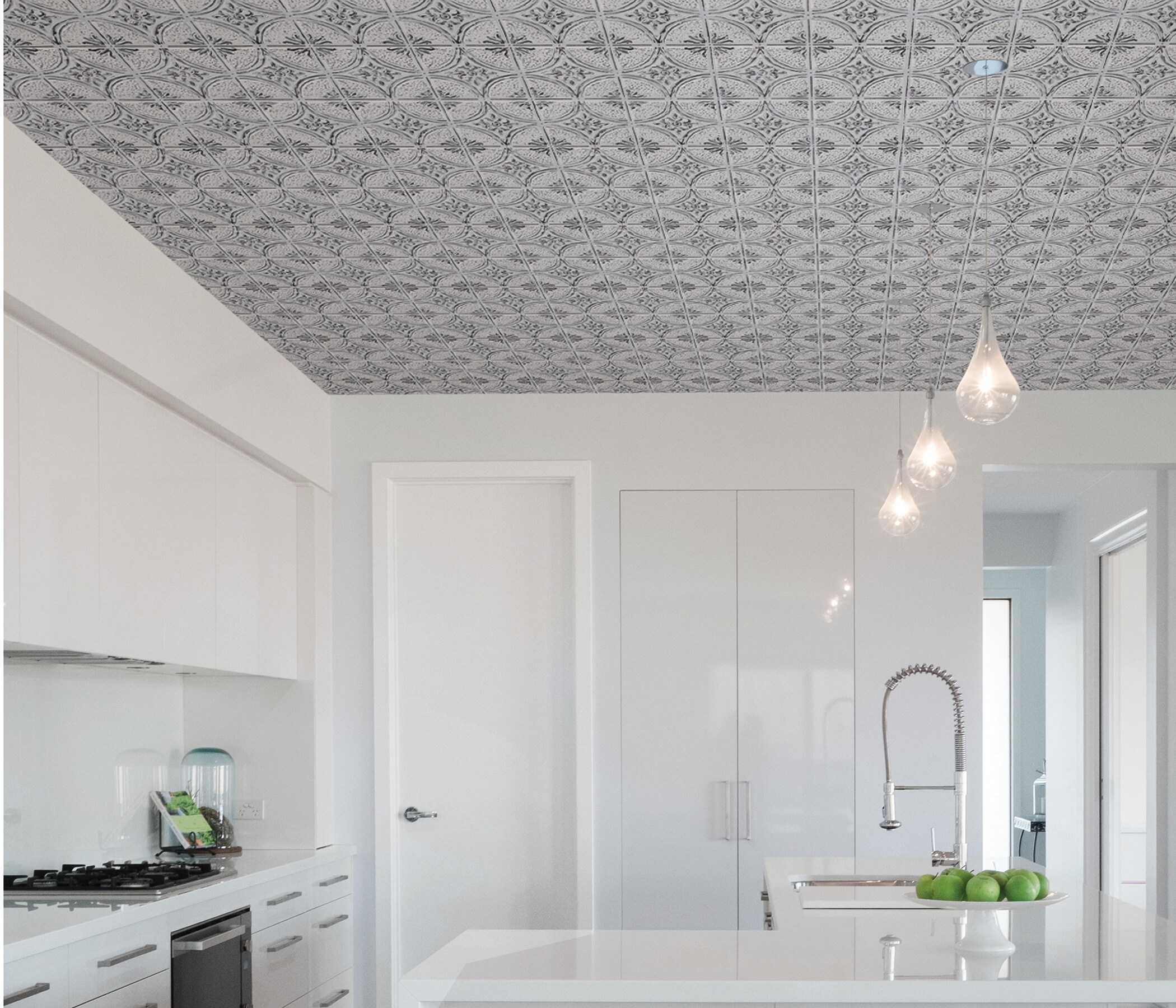 Camden Antique White Faux Tin Geometric Backsplash Tiles