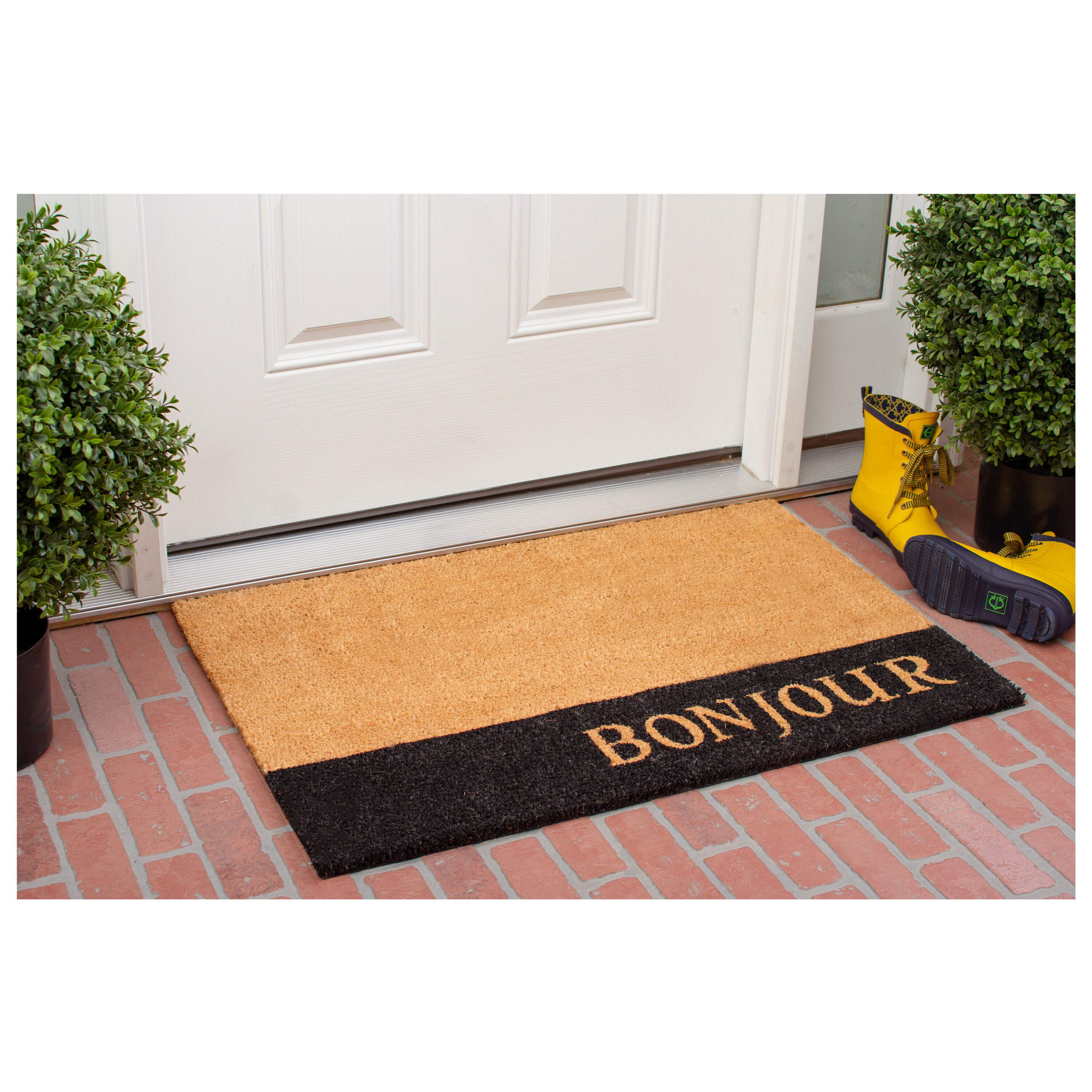 Bonjour Natural Coir and Black Vinyl Outdoor Doormat