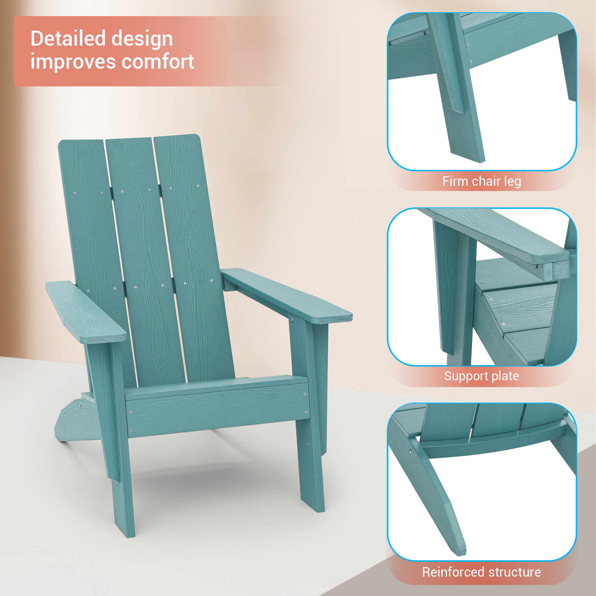 ACEGOSES Adirondack Chair Turquoise Hdpe Frame Stationary Adirondack   63487377 