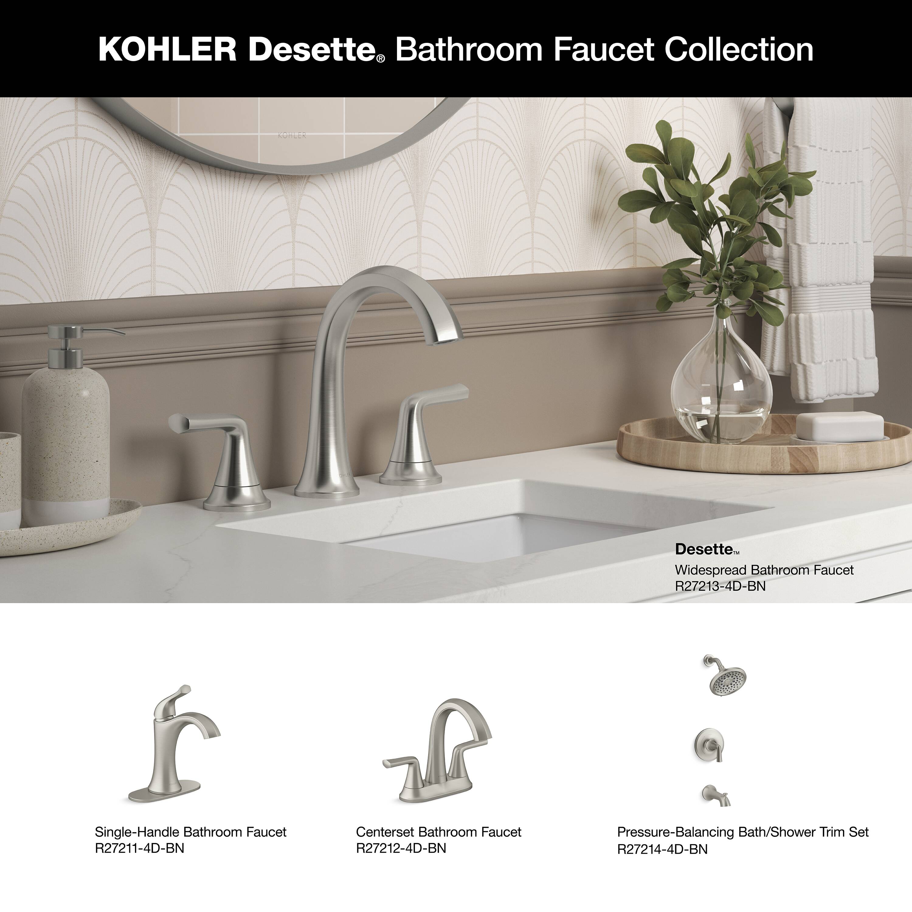 KOHLER Desette Brushed Nickel Widespread 2-Handle WaterSense Bathroom ...
