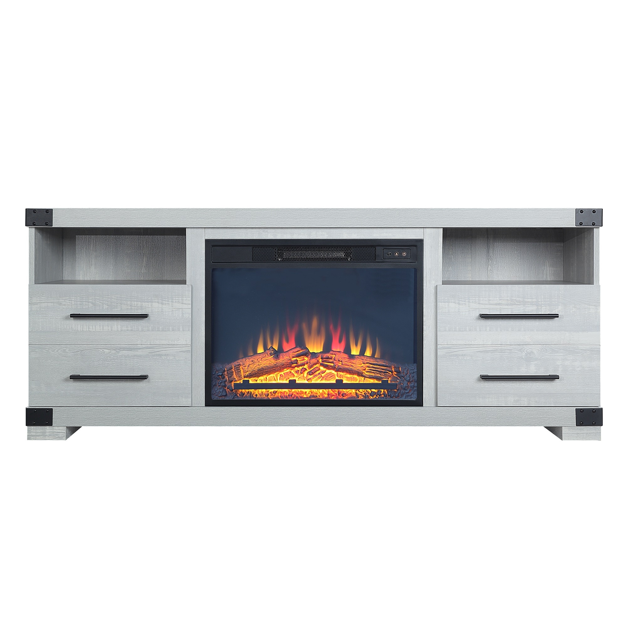 Manhattan Comfort FP1-GY 60-Inches W Grey TV Stand with Fan-forced Flat wall Electric Fireplace with Remote Control Included