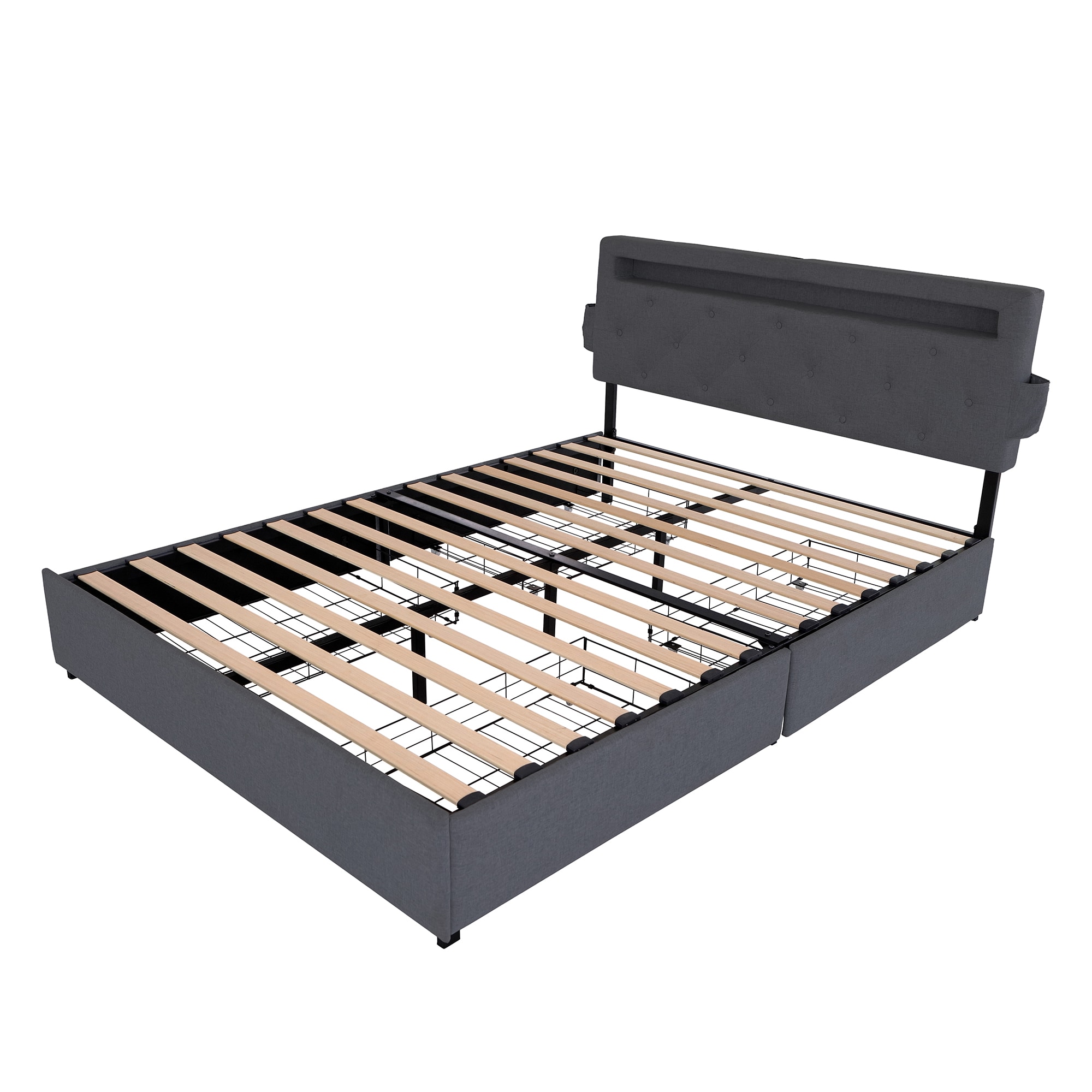 SINOFURN SYD580008DG Dark Gray Full Metal Bed frame Bed with Storage