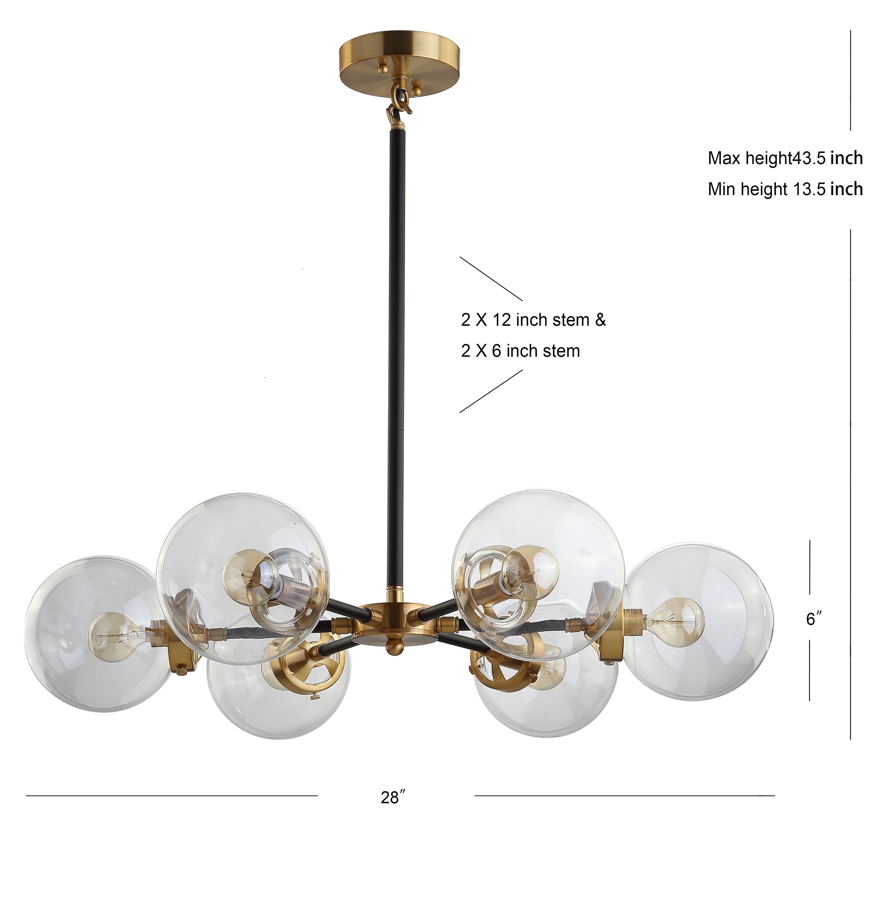 Caleb 28" Black and Brass Gold Sputnik LED Chandelier