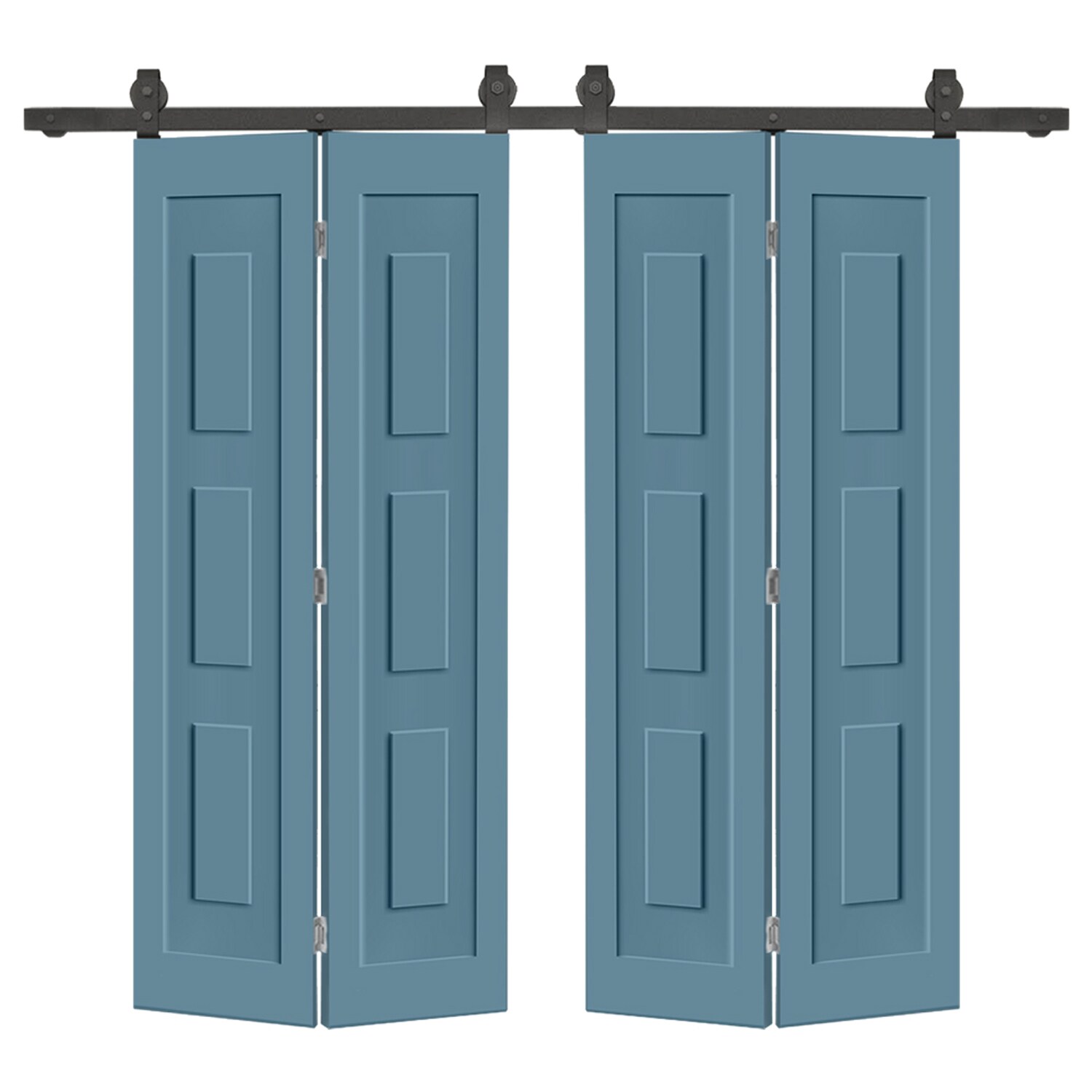 CALHOME 1905T+MSQ3-84X36BP(2 72-in x 84-in Dignity Blue Prefinished Equal MDF Hollow core Double bifold Barn Door (Hardware Included)