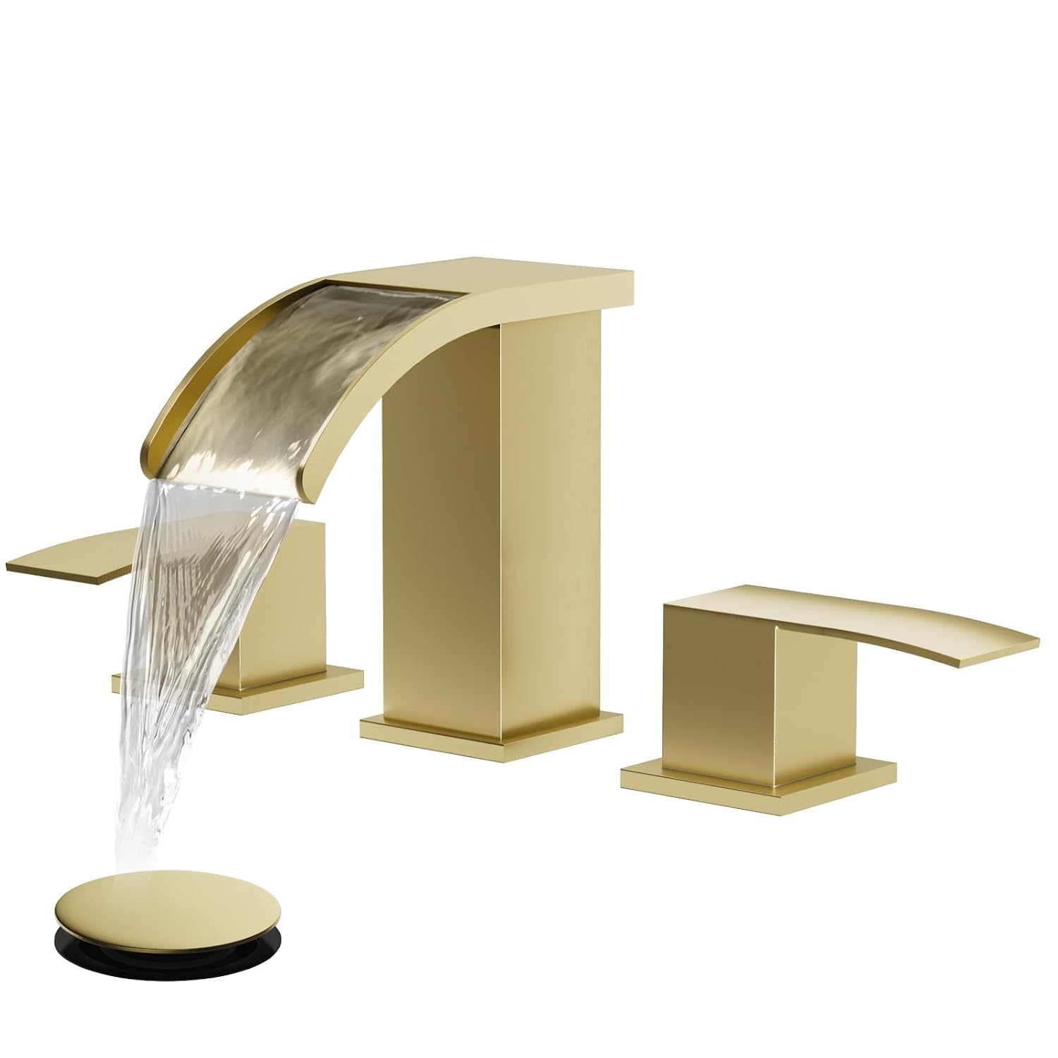 GOTONOVO - 8 Inch Widespread Bathroom Sink Faucet 3-Hole Waterfall Spout 2-Handle with Pop-Up Dra...