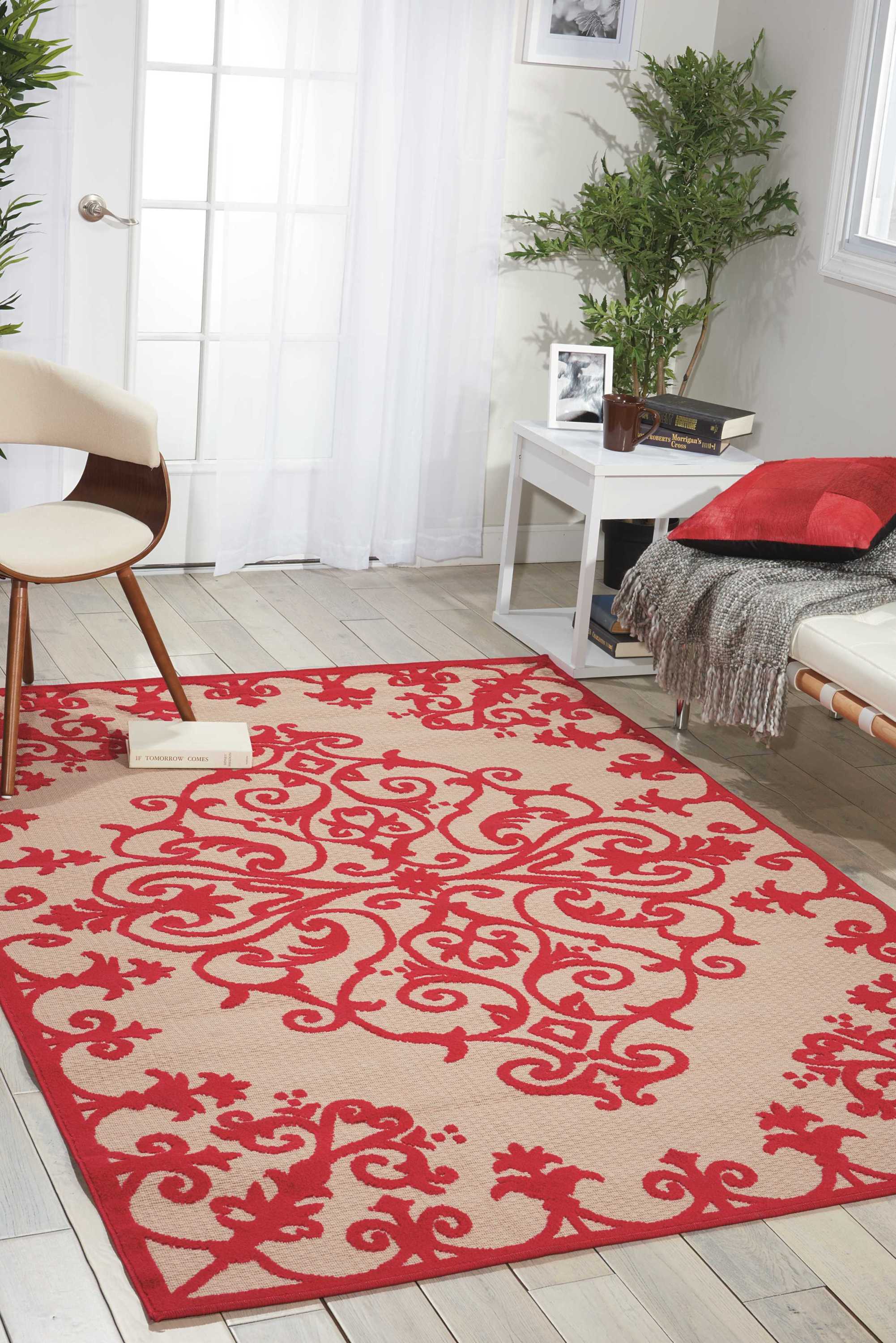 Nourison 24304 Aloha 8 x 10 (ft) Polypropylene Red Rectangular Indoor/Outdoor Abstract Coastal Area rug