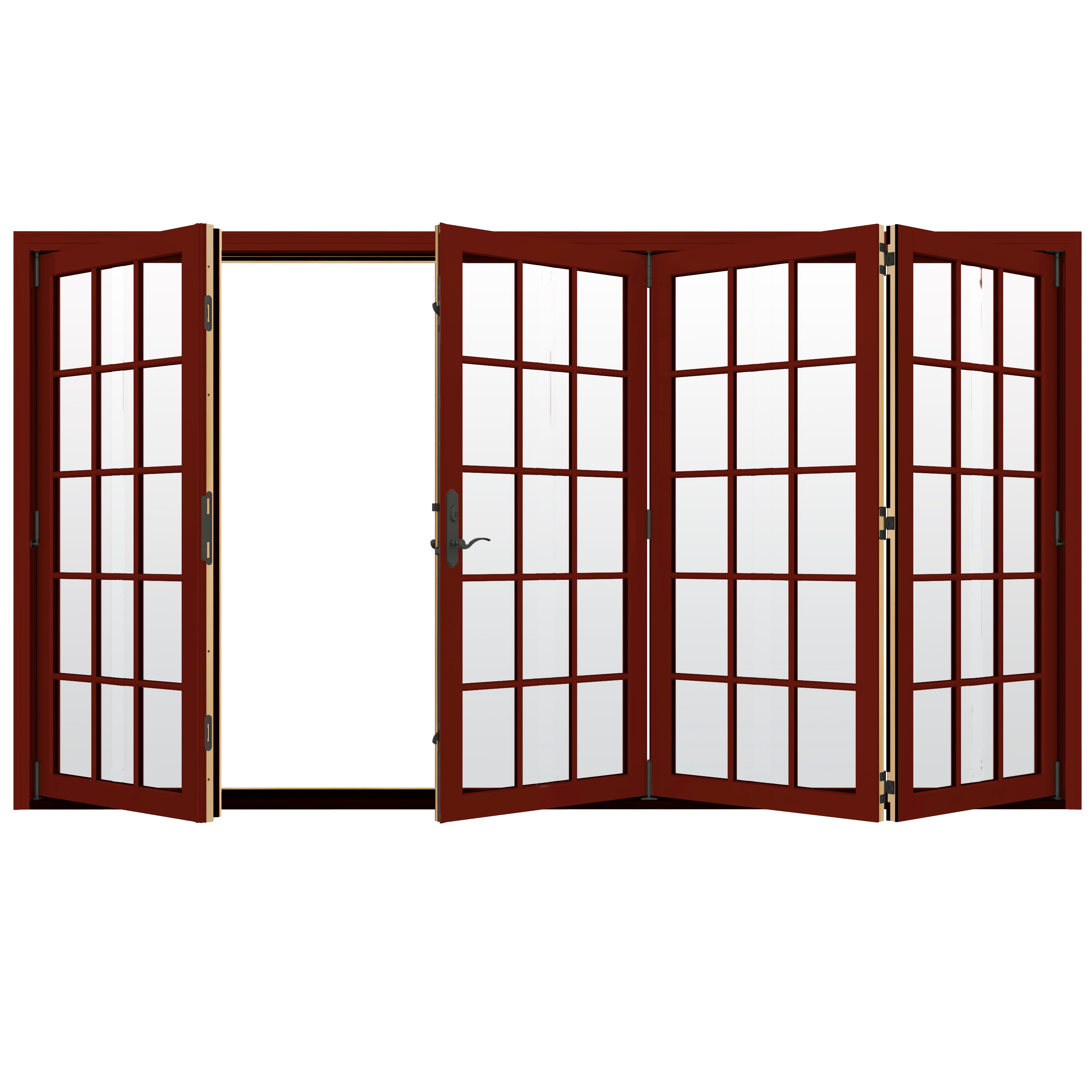 JELD-WEN 124-in x 80-in x 4-9/16-in Jamb Low-e Argon Simulated Divided Light Mesa Red Clad-wood Folding Right-Hand Outswing Patio Door -  LOWOLJW247800114