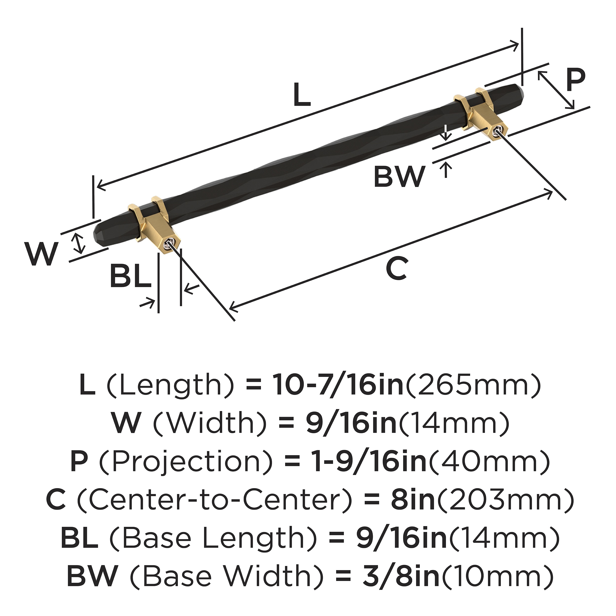 Matte Black Bronze and Champagne Bronze 8" Bar Pull with Mounting Hardware