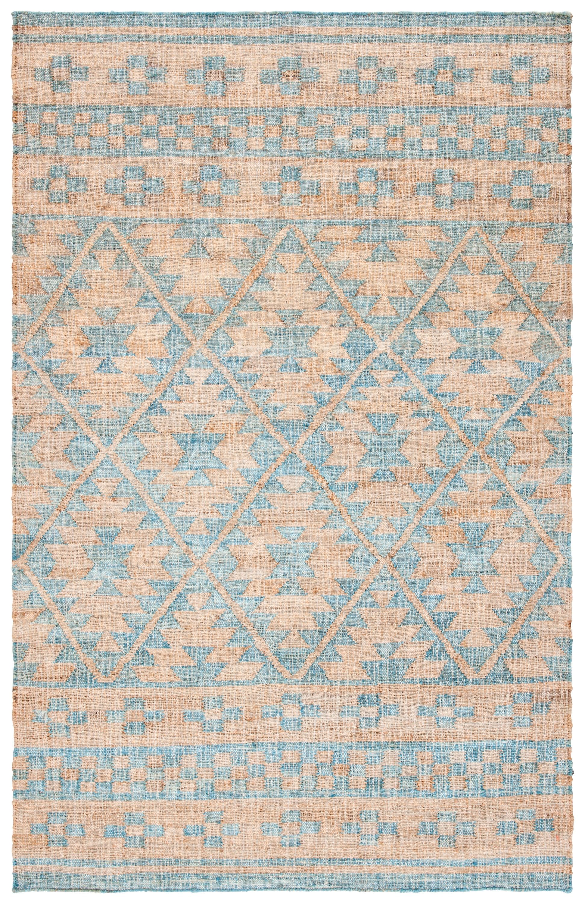Handwoven Blue and Natural Tribal Flatweave Area Rug 5' x 8'