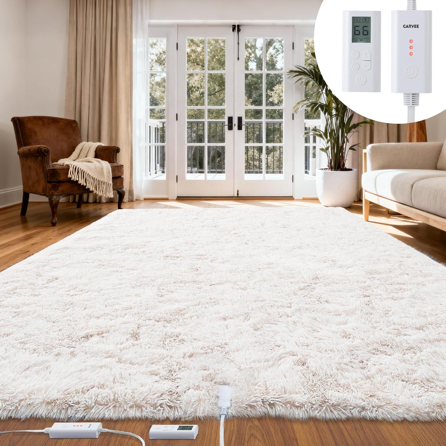 IdealHouse 5x7 ft Heated Floor Mat Electric Heated Rug Gaming Rug with 6 Heat Levels and 10H Auto Off Soft Plush Heating Carpet Foot Warmer for Living Room Bedroom Office Playroom White #JOEY-GHJD0MY4EW68