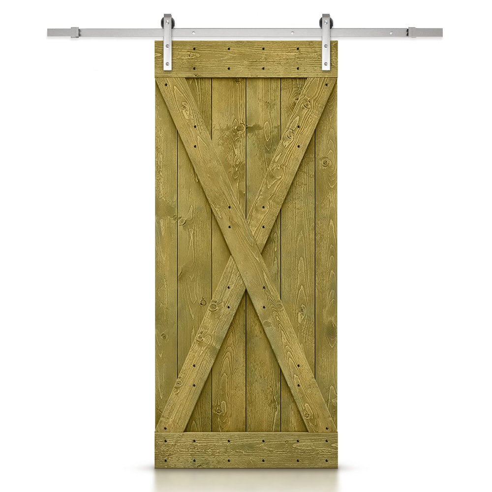 CALHOME TSQ03-SS+X36DG 36-in x 84-in Jungle green Stained Pine Wood Solid core Single Barn Door (Hardware Included)