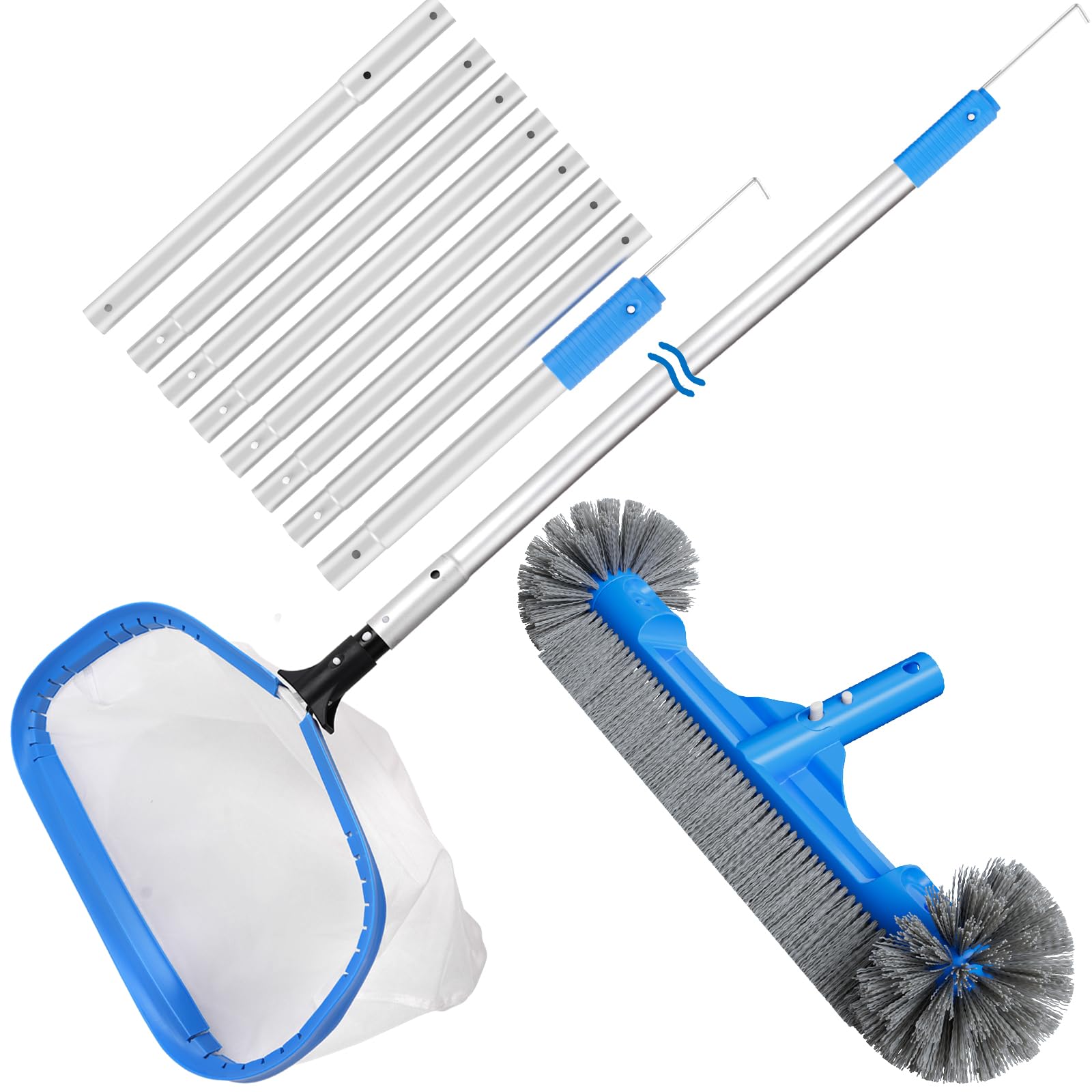IUEST  Pool Cleaning Kit with Ultra Fine Mesh Skimmer Net Round End Brush and 10 ft Telescopic Pole for Above Ground Pools Spas and Hot Tubs