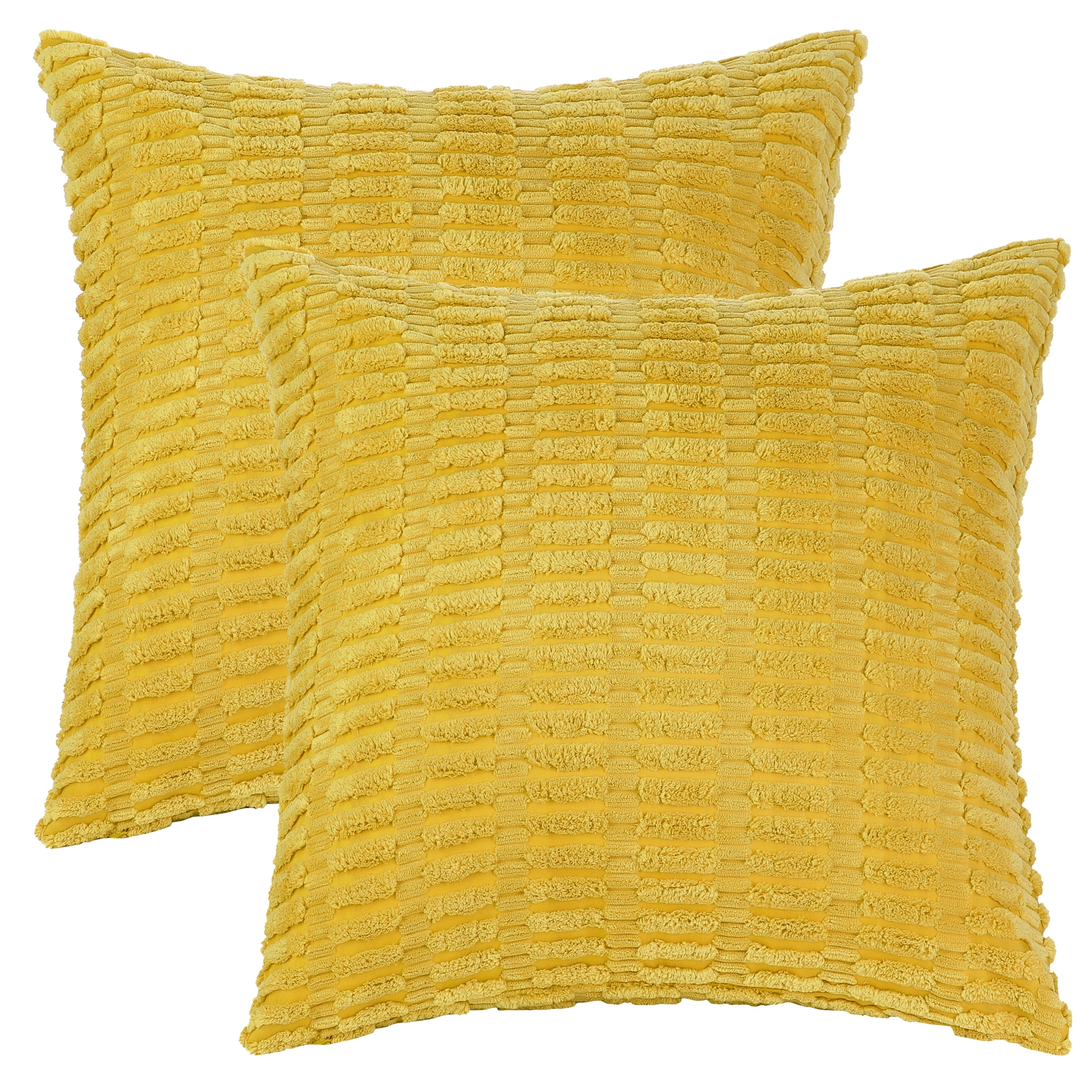 Unique Bargains 2pcs Corduroy Decorative Throw Pillow Covers Boho Solid Striped Cushion Covers Modern Farmhouse Home Decor for Sofa Living Room Couch 16 x 16 Inch Yellow