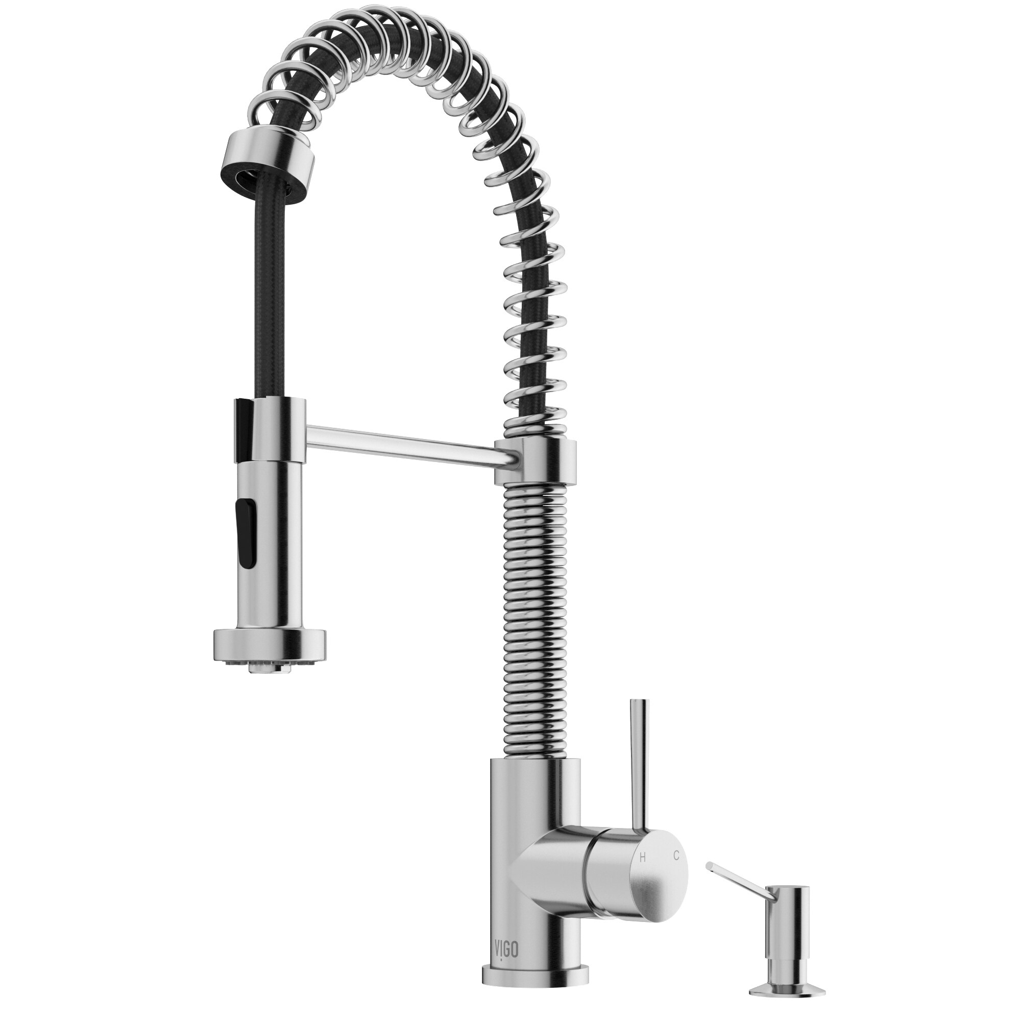 VIGO VG02001STK5 Edison Stainless Steel Single Handle Deck-mount Pull-down Kitchen Faucet with Sprayer (Soap Dispenser Included)