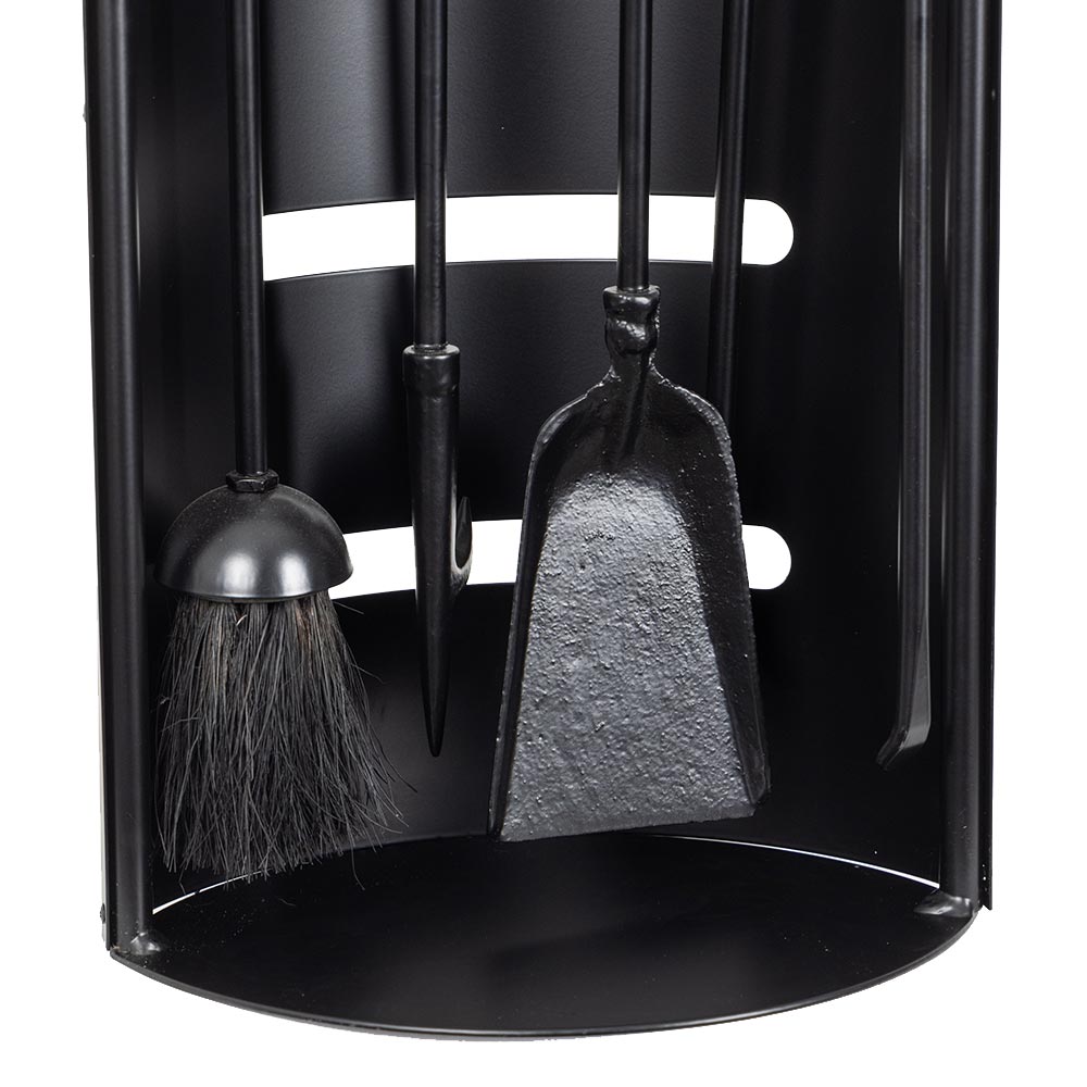 Noah Black Steel Fireplace Tool Set with Natural Wood Handles