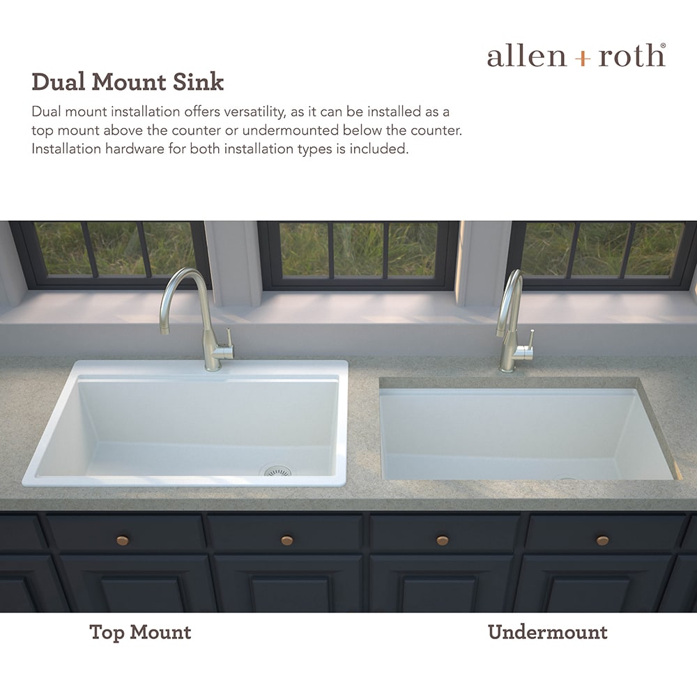 allen + roth Sanborn Sink Set Dual-mount 33-in x 22-in Alpina Granite  Single Bowl 5-Hole Workst… in 2023